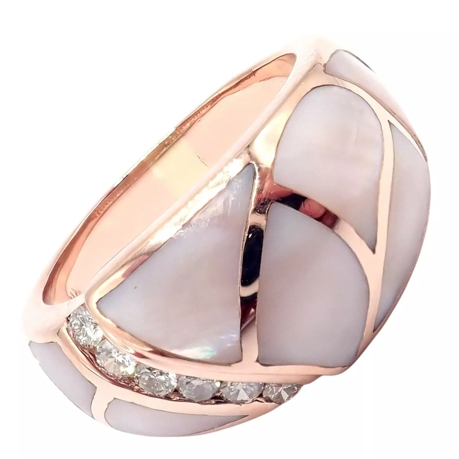 The Unbranded Brand Estate 14k Rose Gold Diamond Mother of Pearl Ring sz 7.5 Size ONE SIZE - 1 Thumbnail