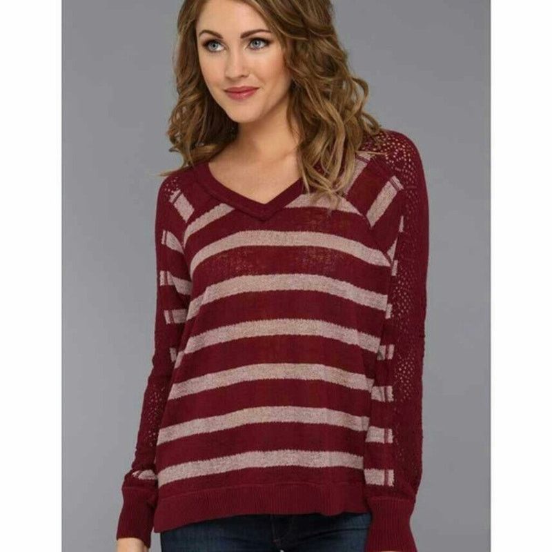 Free People We The Free People Striped Crochet Loose Knit Top Red Women Size S / US 4 / IT 40 - 9 Thumbnail
