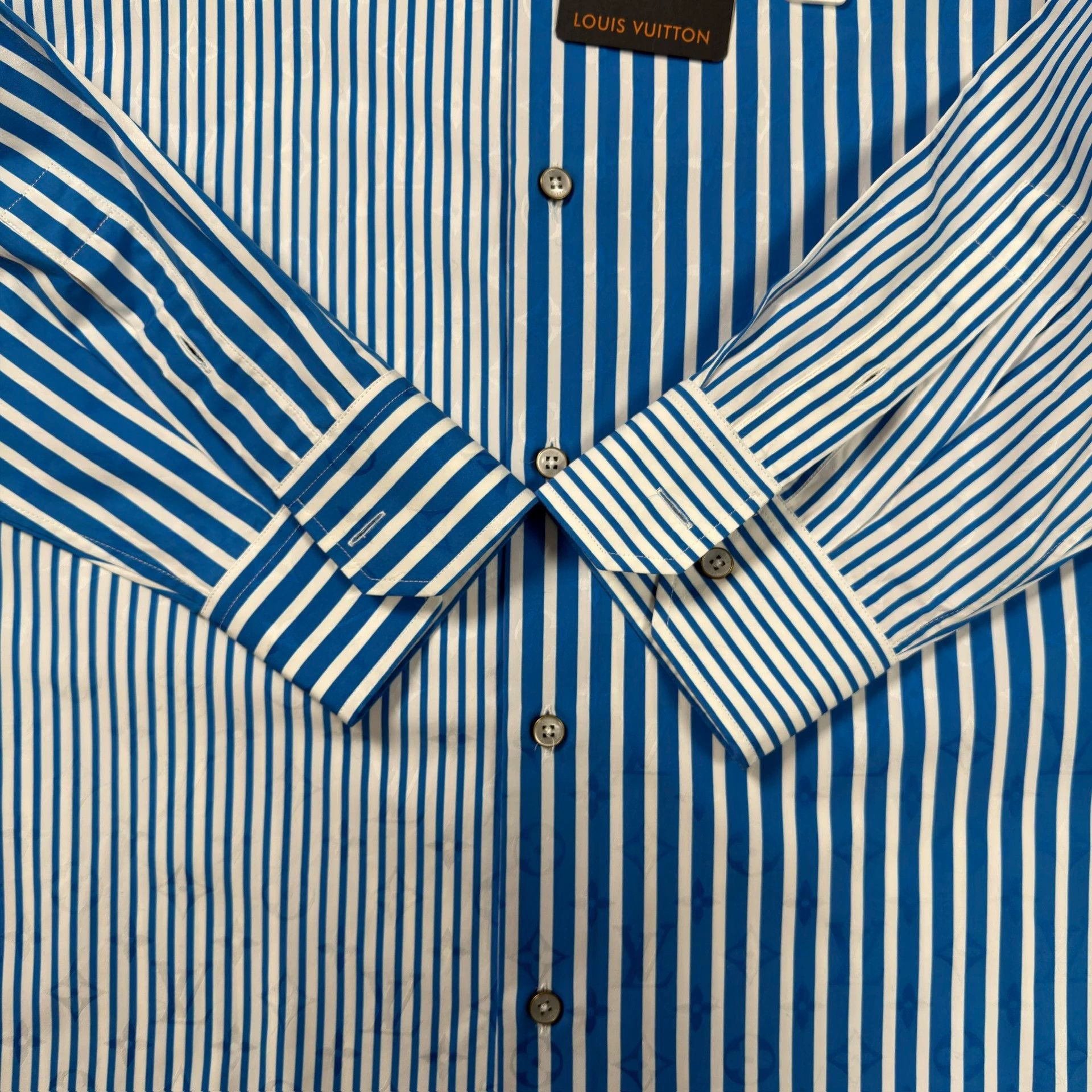 Louis Vuitton LV 25 Blue Striped Patchwork Shirt Size US M / EU 48-50 / 2 - 5 Thumbnail