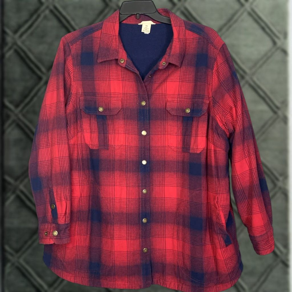 Duluth Trading Company Duluth Flannel Heavy Weight Lined Buffalo Plaid 2X Plus Size Button-Up Women Jacket Brown Cotton Plaid 2X Womens Size XXL / US 16-18 / IT 52-54 - 1 Thumbnail