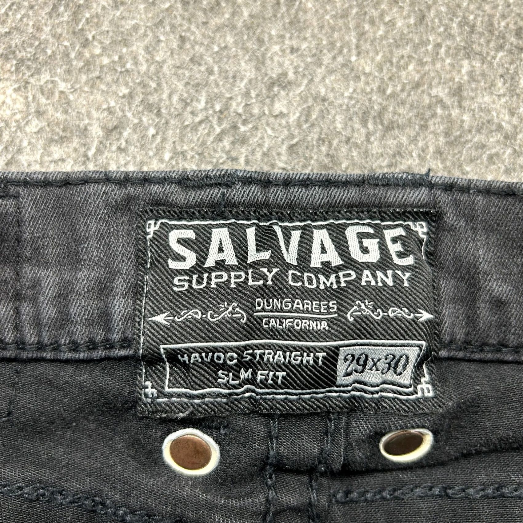 Vintage Salvage Jeans Mens 29x30 Black Havoc Straight Slim Dark Wash Thick Stitch Stretch Buckle Bke 5-Pocket Denim Cotton Slimming Jeans Brand Salvage Size US 29 - 7 Thumbnail