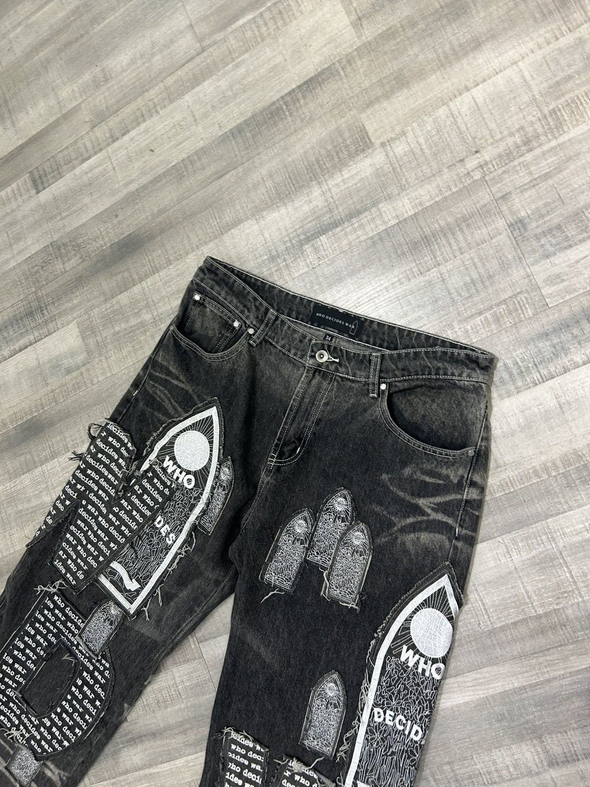 Who Decides War Who Decides War Motif Patched Denim Jeans Size US 34 / EU 50 - 4 Thumbnail