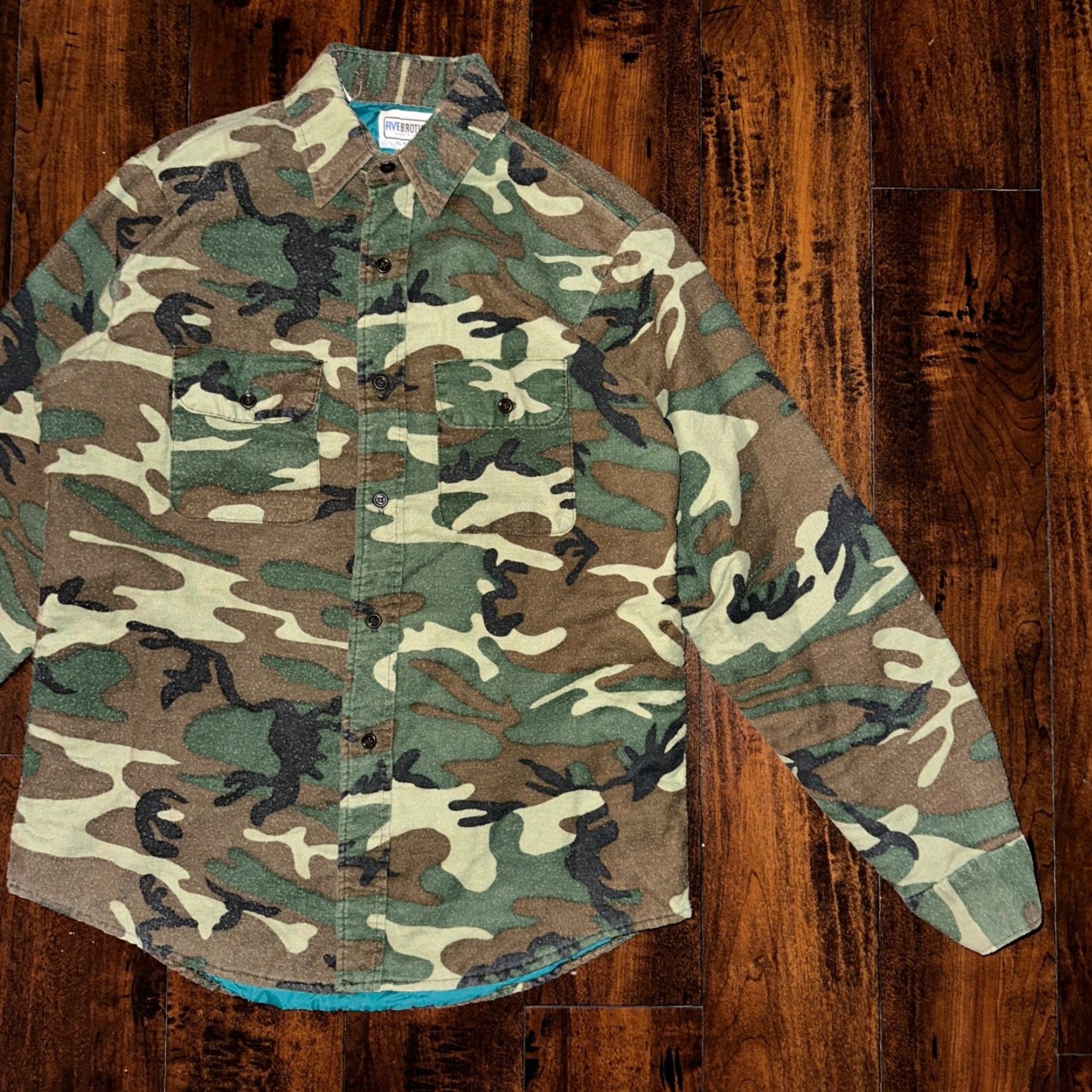 Vintage VTG Five Brothers Shirt Mens M Green Camouflage Cotton Polyester Button-Up Casual Workwear 70s 80s USA Size US M / EU 48-50 / 2 - 2 Thumbnail
