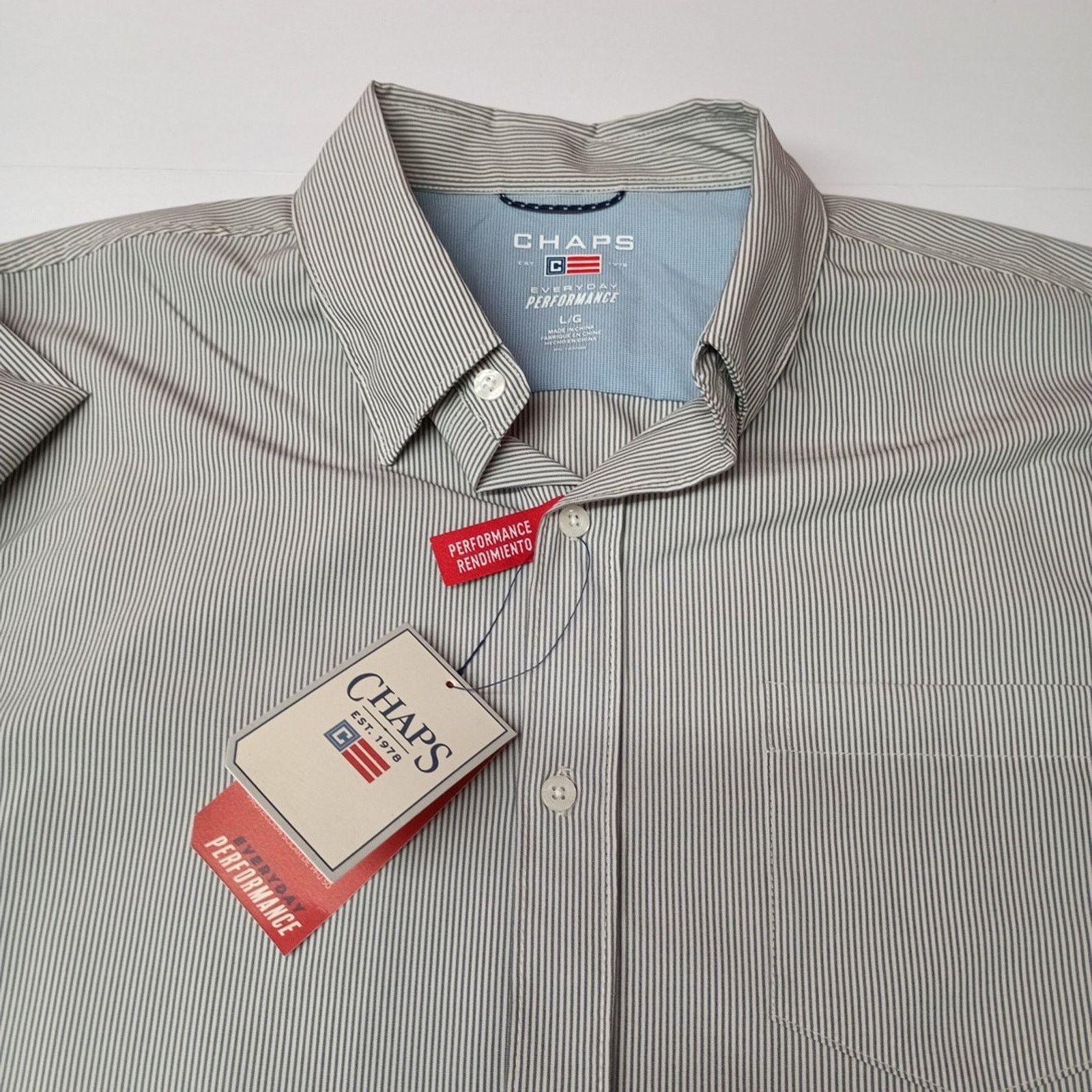 Chaps Chaps Woven Shirt Men's L Steel Gray Striped Stretch Classic Size US L / EU 52-54 / 3 - 3 Thumbnail