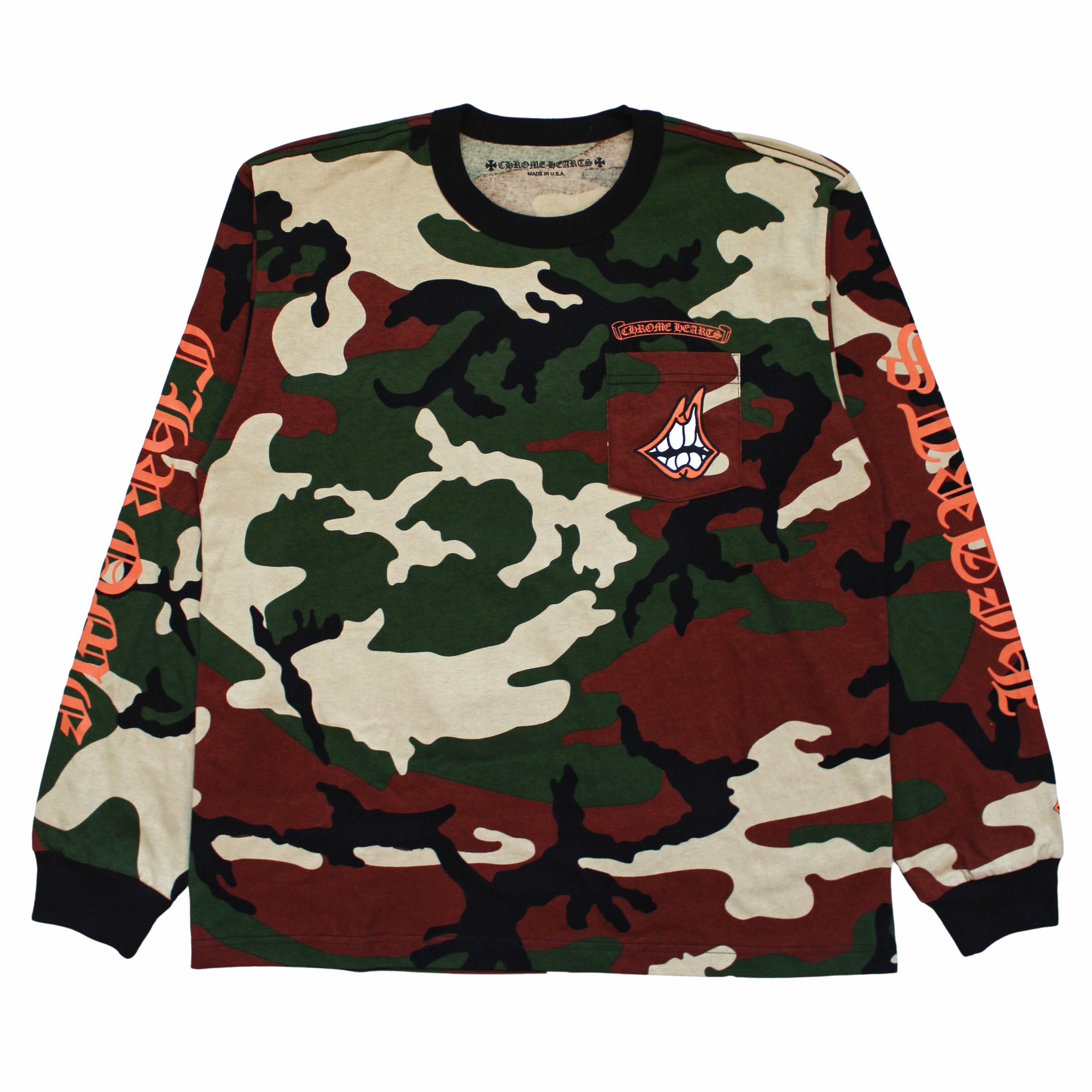 Image of Chrome Hearts Chrome Heats Matty Boy Caution Long Sleeve T-Shirt in Camo, Men's (Size XL)