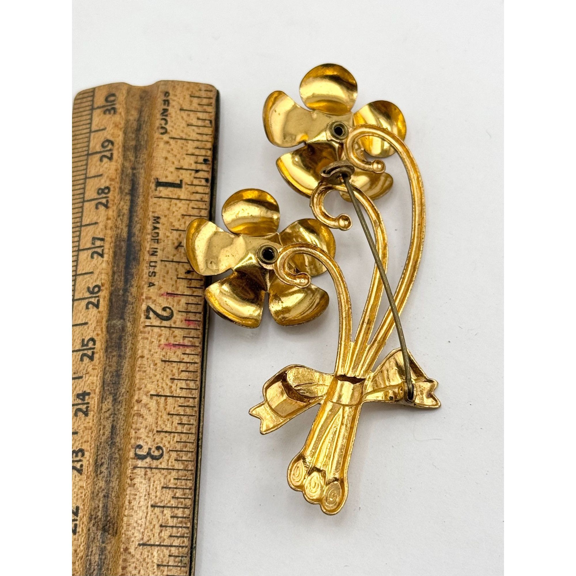 Vintage Vintage gold tone floral long stem flowers brooch pin Size ONE SIZE - 4 Thumbnail