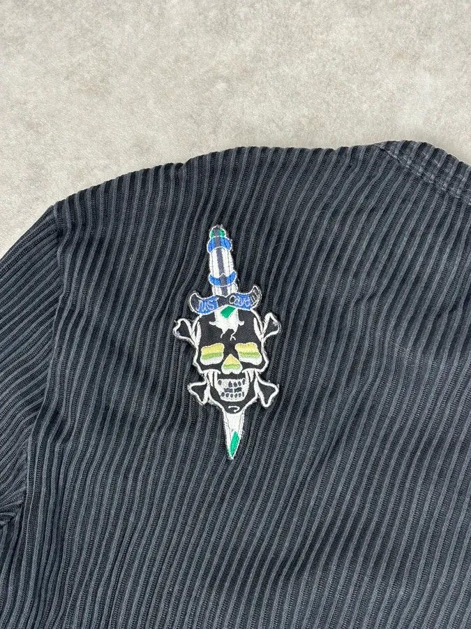 Just Cavalli AW2004 Cavalli Black Henley Ribbed Embroidered Skull Longsleeve Size US M / EU 48-50 / 2 - 9 Thumbnail