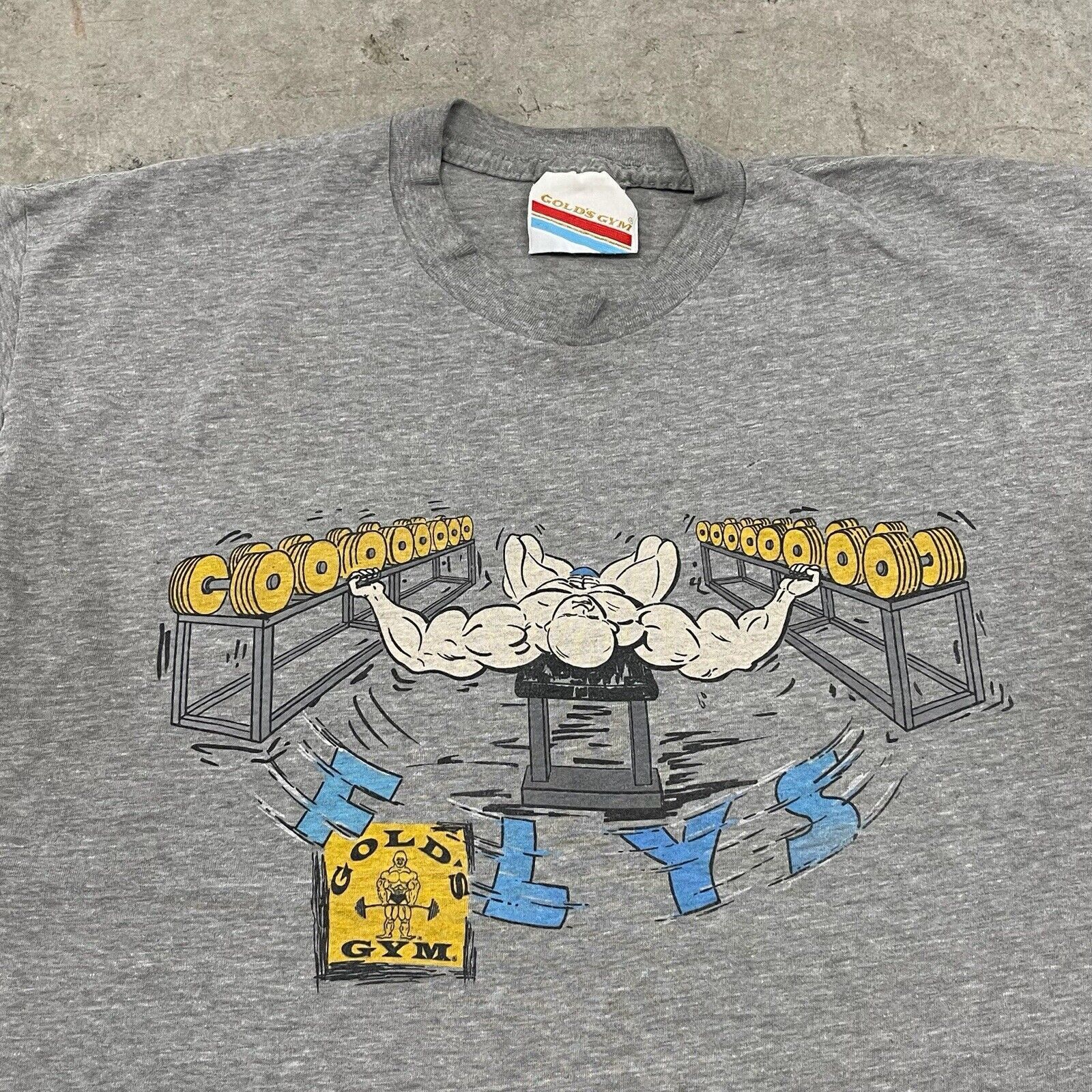 Hanes × Vintage Vintage 80s Golds Gym "Flys" Bodybuilding Gray T Shirt GRAIL Size US XL / EU 56 / 4 - 2 Thumbnail