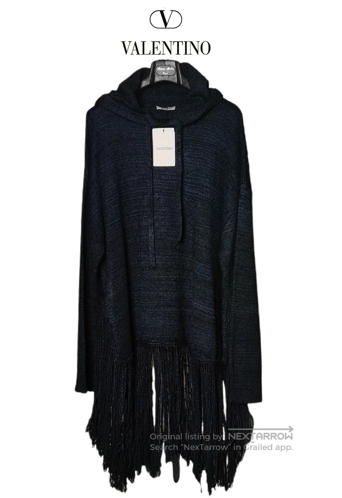 Valentino Valentino Black Hooded Fringe Cape Coat. Size L / US 10 / IT 46 - 1 Thumbnail