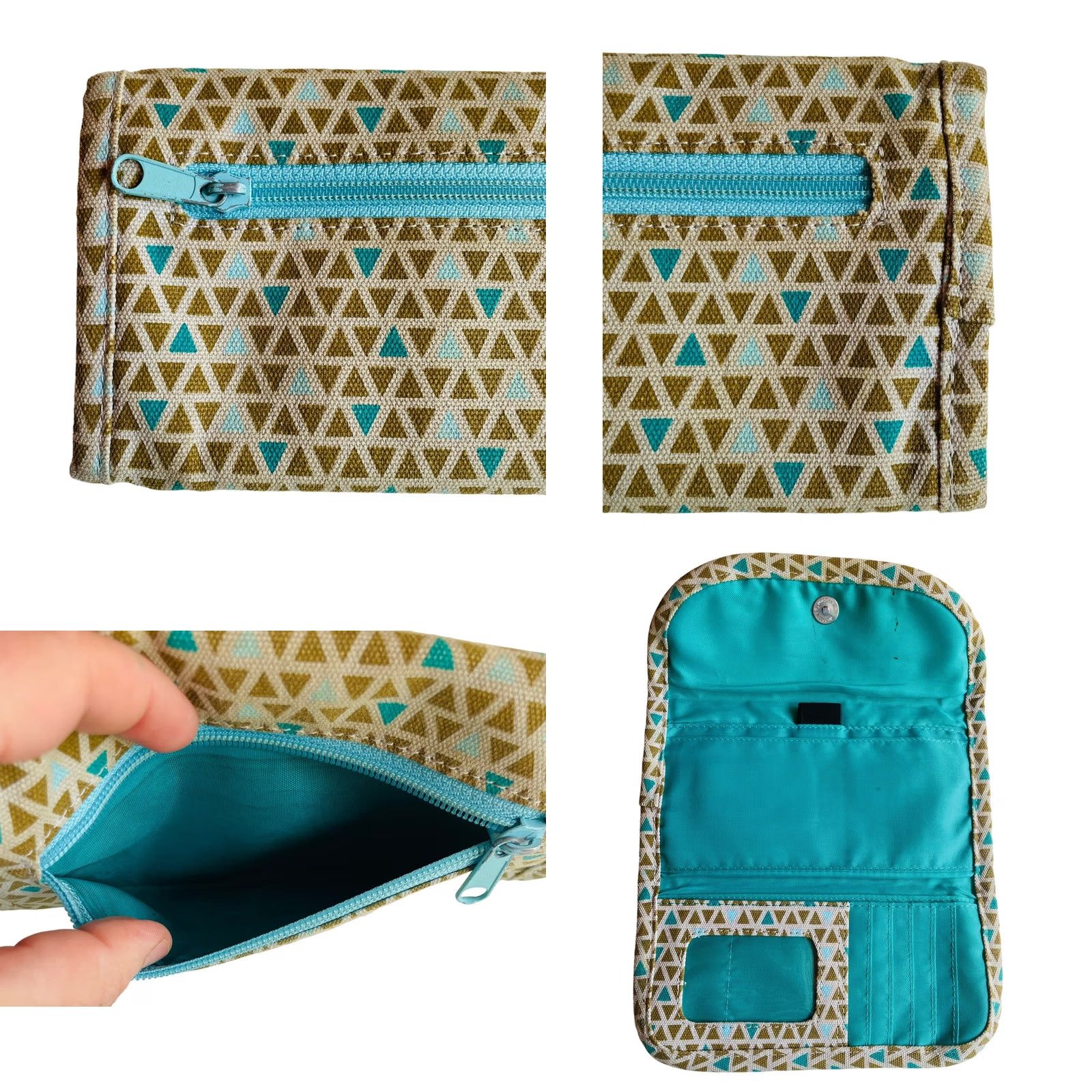 KAVU VINTAGE KAVU Wallet Big Spender Tri Fold Brown Blue Triangle Shapes Design Women’s Size ONE SIZE - 9 Thumbnail