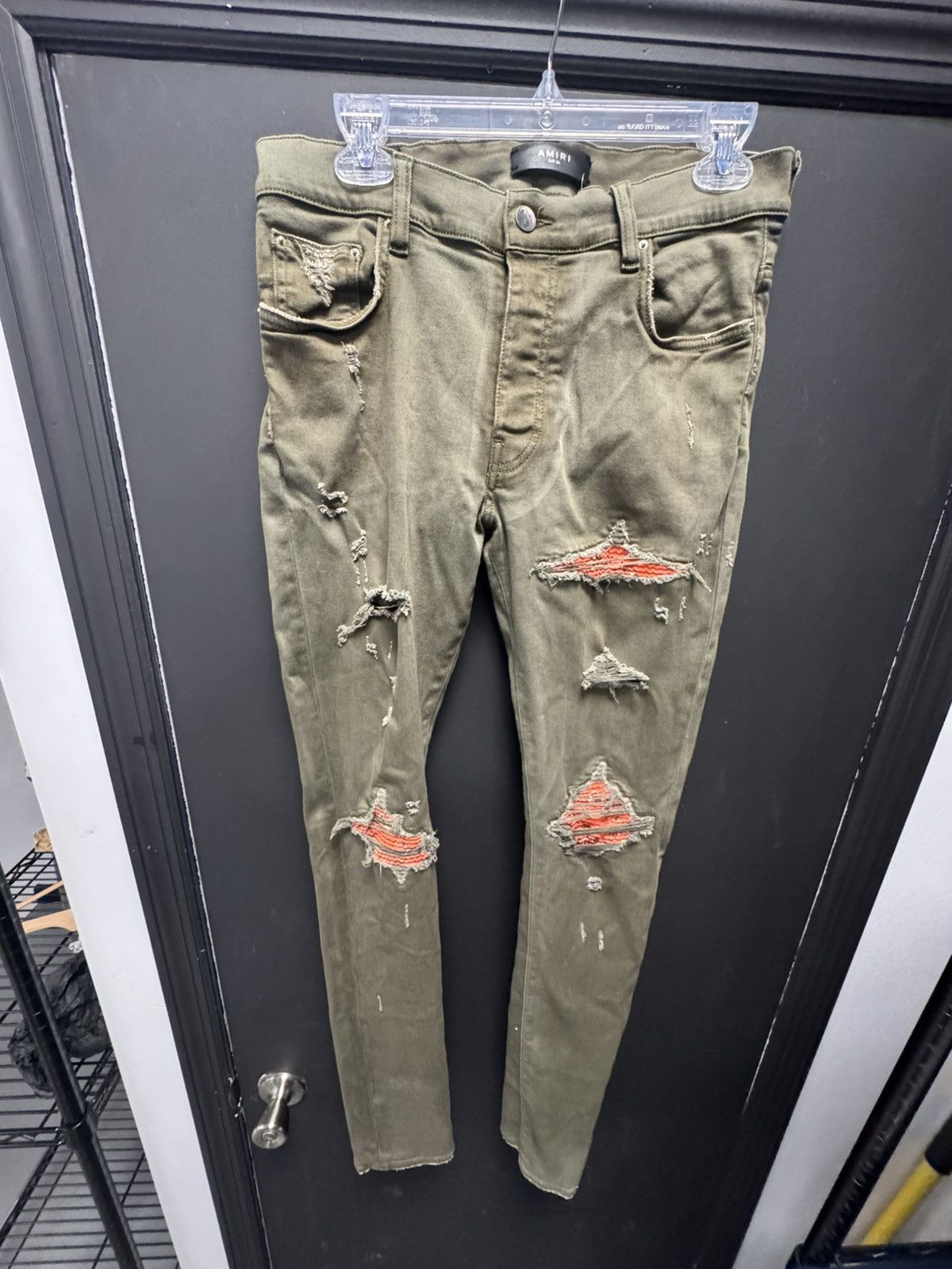 Amiri Amiri MX1 Military Green Orange Bandana Patch Jeans | Grailed
