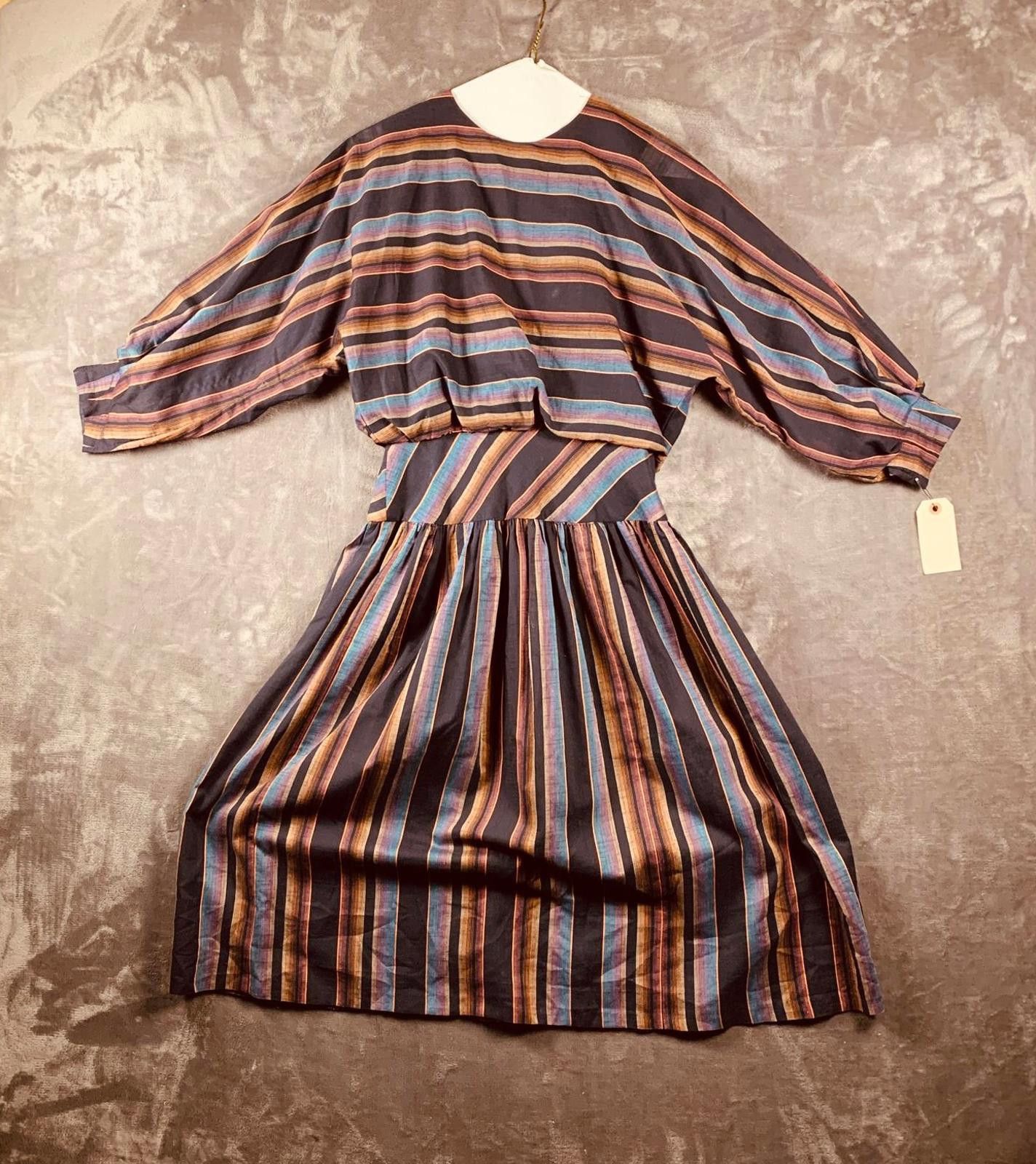 Unknown London Vintage 80s Womens Long Sleeve Striped Midi Dress (384) Size S / US 4 / IT 40 - 1 Thumbnail