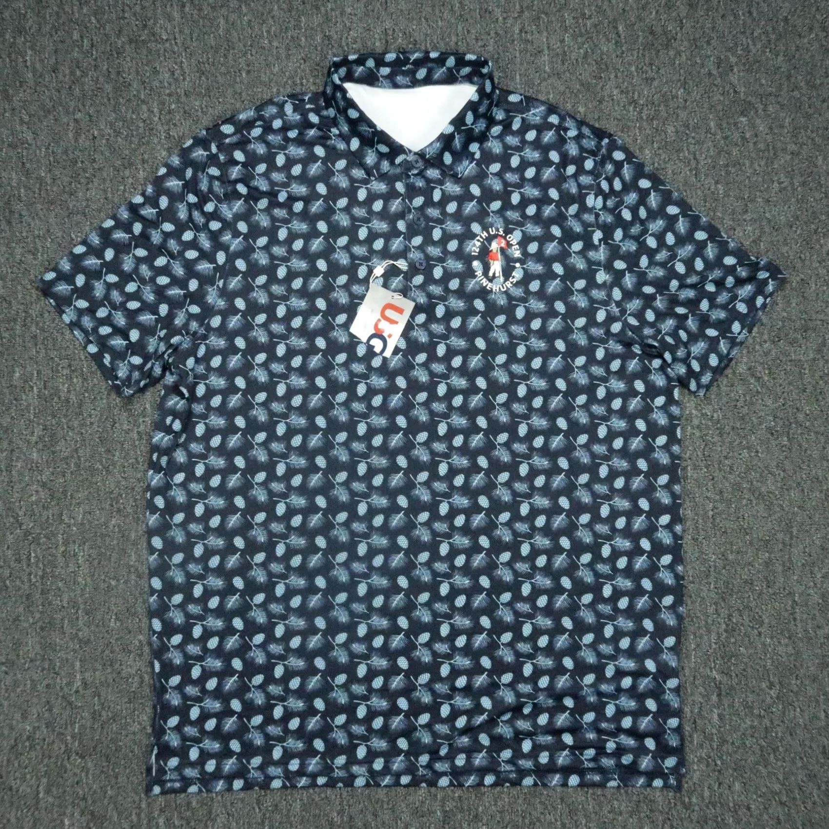 Vintage US Open Polo Shirt Mens XL Blue Graphic Short Sleeve NWT USGA Button Neck Polyester Spandex Moisture Wicking Golf polo Polo Mens XL Blue US Open NWT Size US XL / EU 56 / 4 - 2 Thumbnail