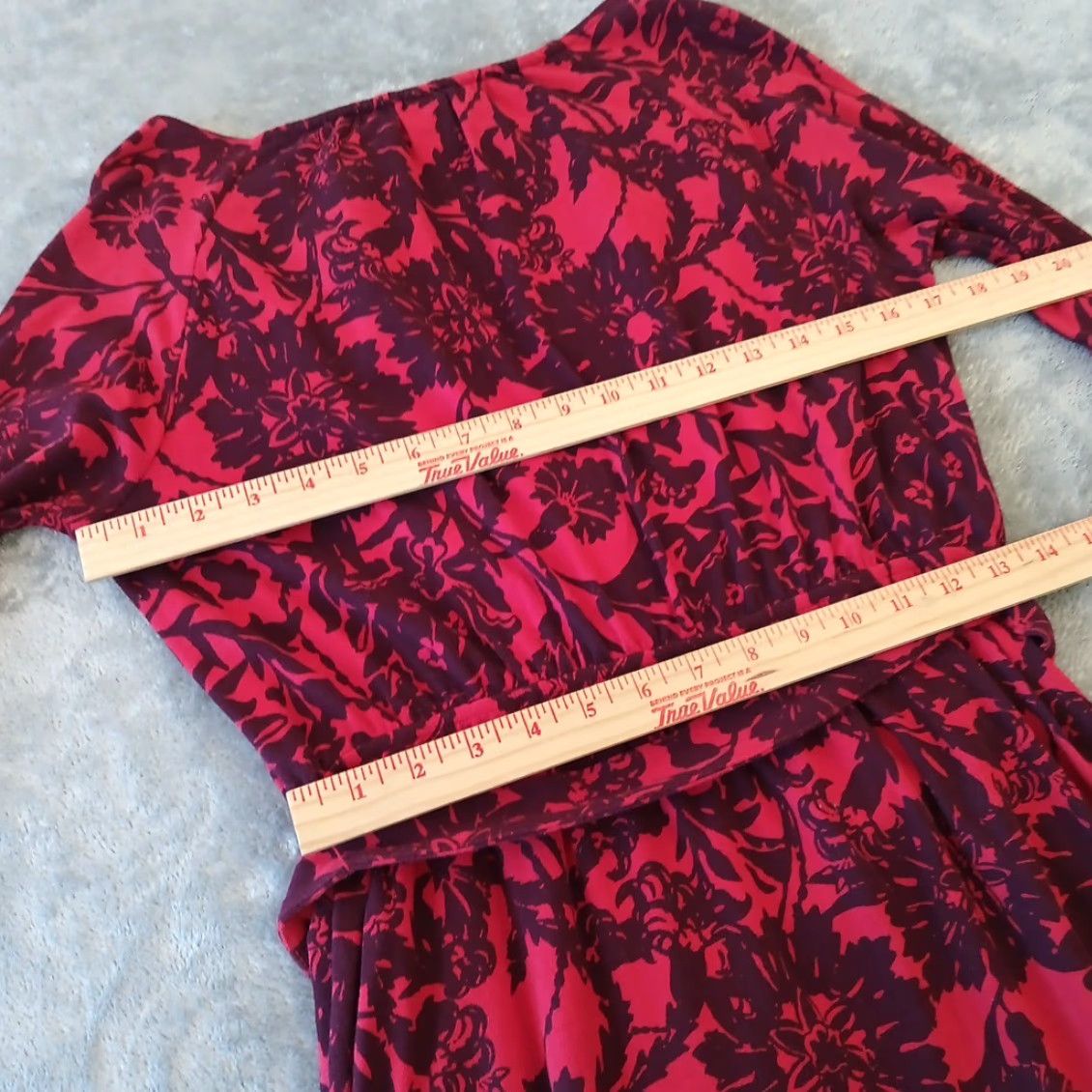 Lands' End Lands' End Fit Flare Dress XS Red Floral Long Sleeve V-Neck Pullover Dress, Knee Length, Belted, Regular, Women, Cotton Spandex, Machine Washable Size XS / US 0-2 / IT 36-38 - 7 Thumbnail