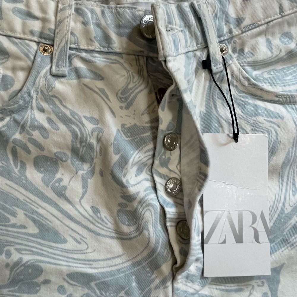 Zara NWT New Zara White Blue High Rise Shorts Size 8 Size 30" / US 8 / IT 44 - 4 Thumbnail