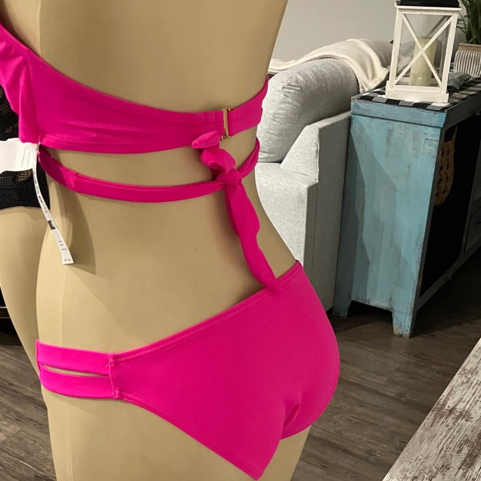 Sundae School Hot Pink Women's Bikini Set -Black Floral Two-Piece Swimwear Size ONE SIZE - 5 Thumbnail