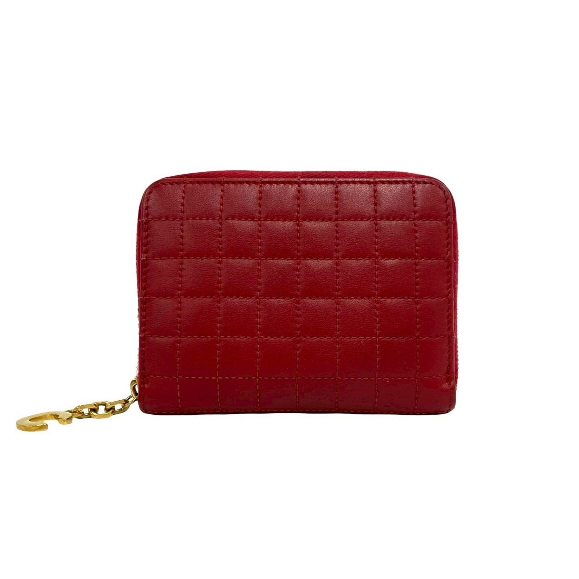 Celine CELINE Compact Zip Wallet, C Motif Hardware, Quilted Leather, Genuine Bi-fold Coin Purse, Red, 29943 Size ONE SIZE - 1 Thumbnail