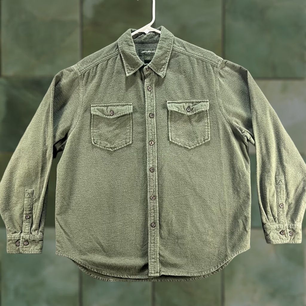 Eddie Bauer Eddie Bauer Fleece Shirt Jacket Mens Large Olive Green Button Front Shacket Size US L / EU 52-54 / 3 - 1 Thumbnail