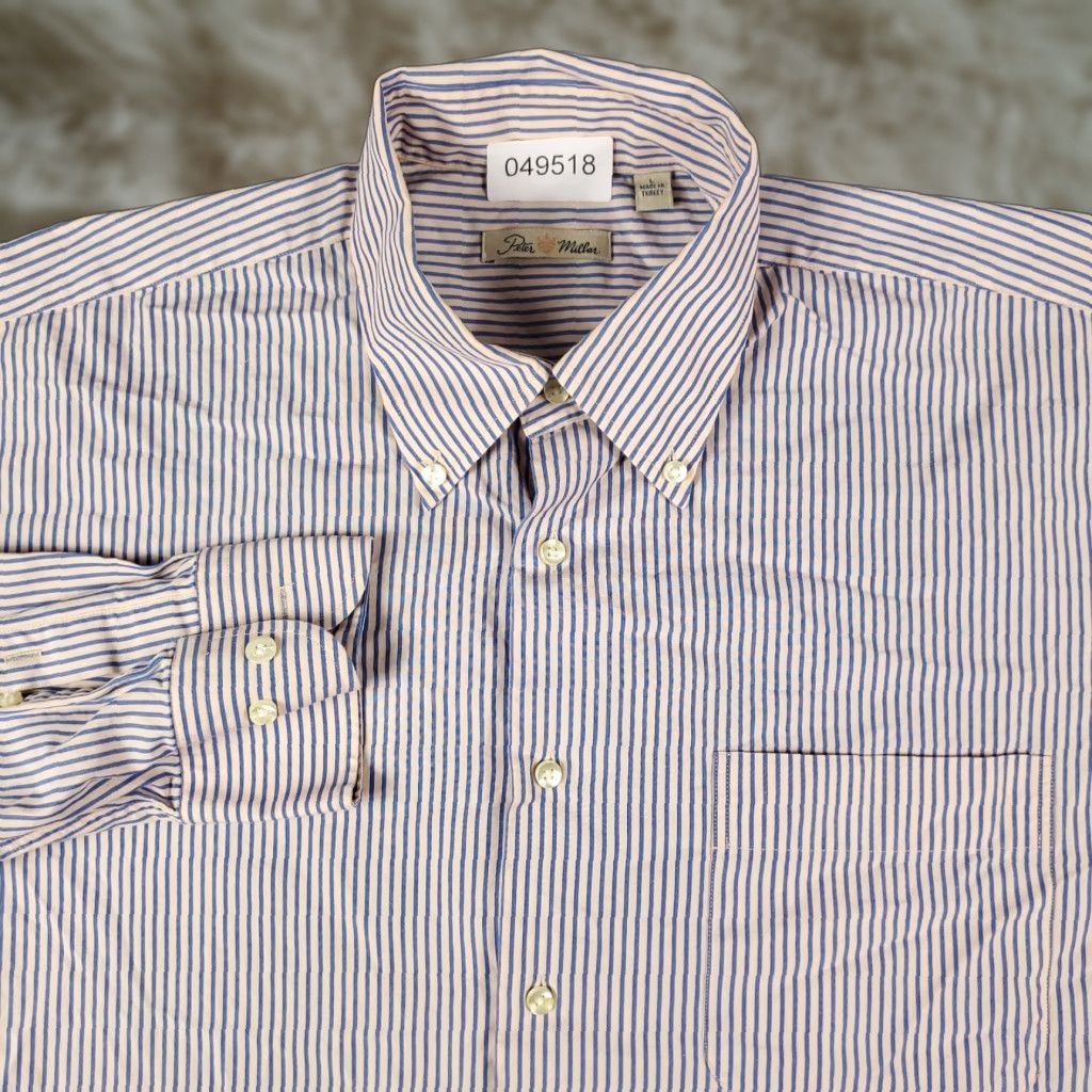 Peter Millar Peter Millar Button-Up Shirt Men’s Large Blue Striped Long Sleeve Casual Preppy Size US L / EU 52-54 / 3 - 1 Thumbnail