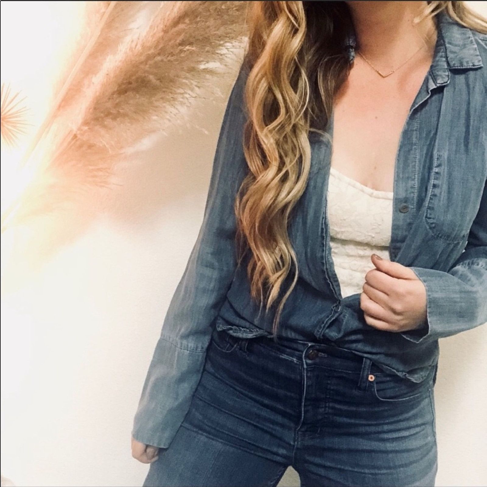 Anthropologie ANTHROPOLOGIE Blue Denim Chambray Washed Button Shirt Top Size S / US 4 / IT 40 - 3 Thumbnail