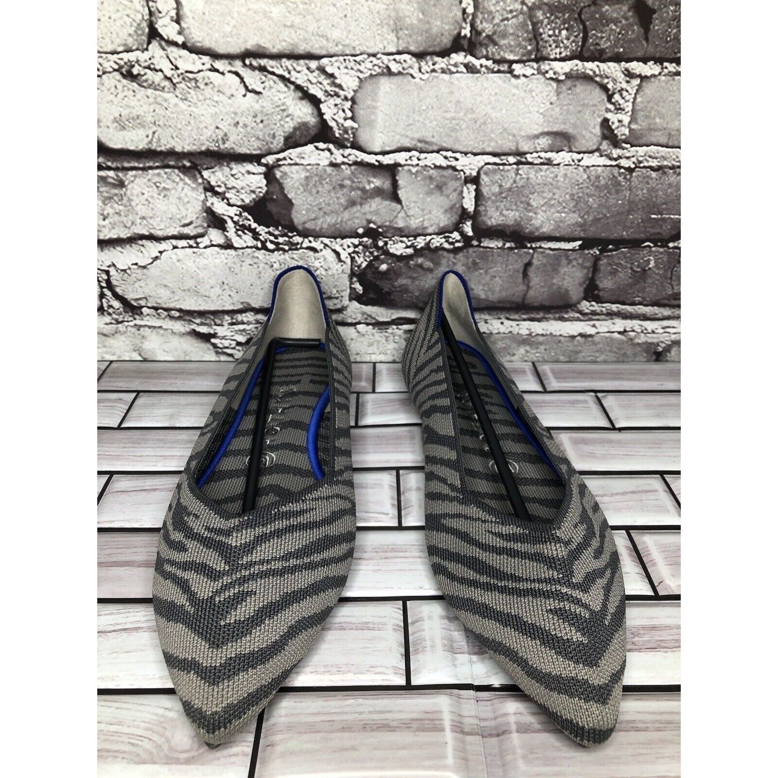 Other Rothy’s The Point Retired Grey Zebra Fabric Stripe Flats Wom Size US 9.5 / IT 39.5 - 2 Thumbnail