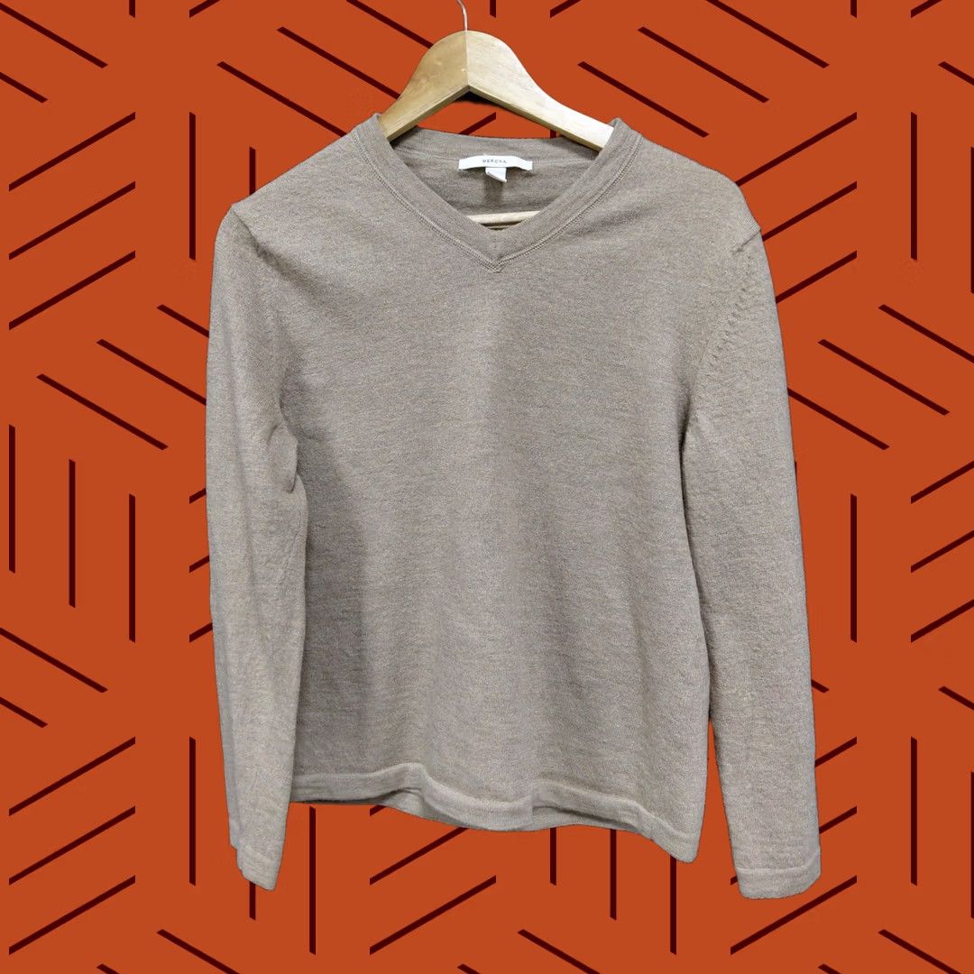 Merona Merona Merino Wool Sweater Beige Knit Size L Mens V-Neck Long Sleeve Pullover Casual Business Comfortable Thermal Regular Kn Beige 1980s? Size US L / EU 52-54 / 3 - 1 Thumbnail