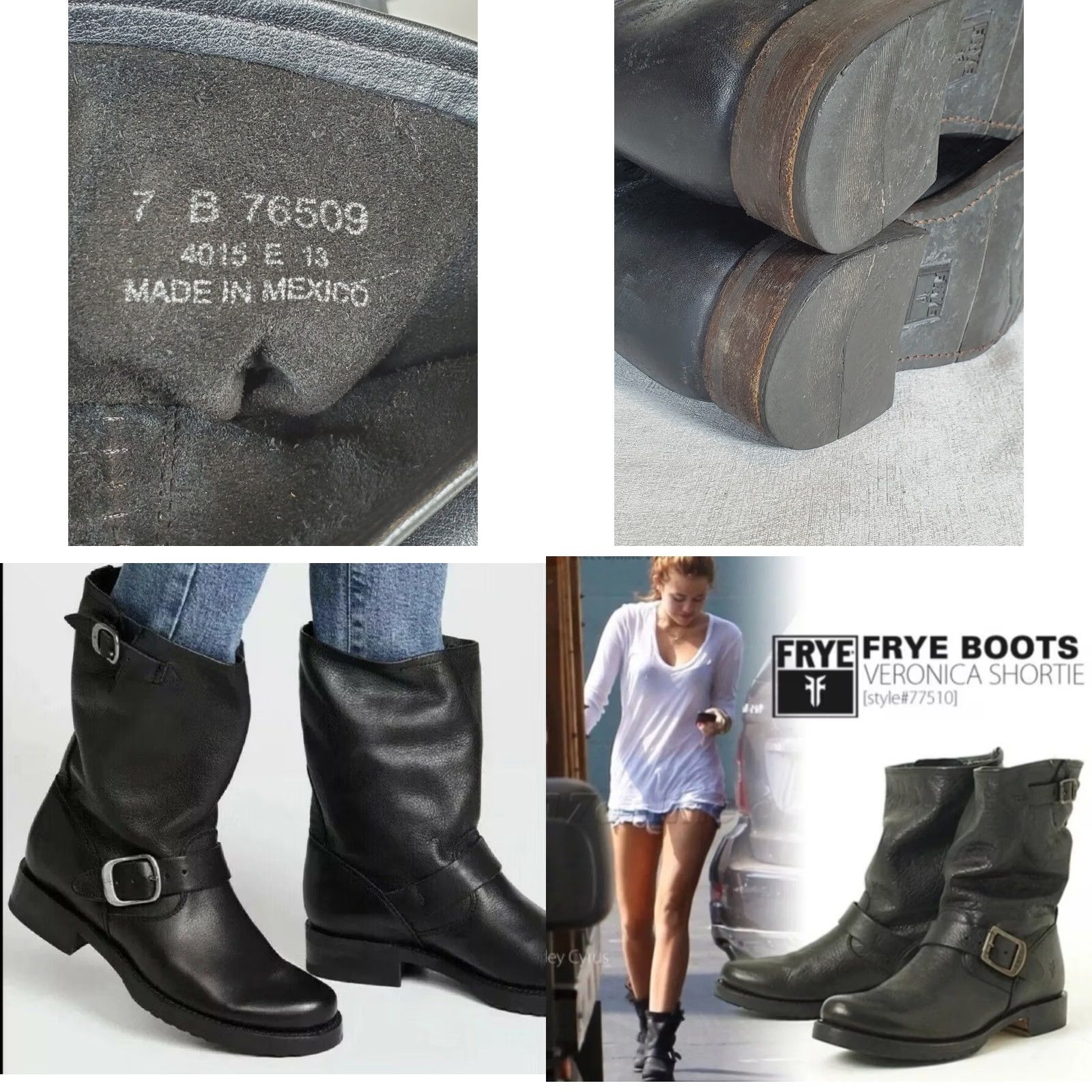 Frye Frye Veronica Short Slouch Boot Women US 7 Black Leather Biker Buckles Size 28" / US 6 / IT 42 - 10 Thumbnail