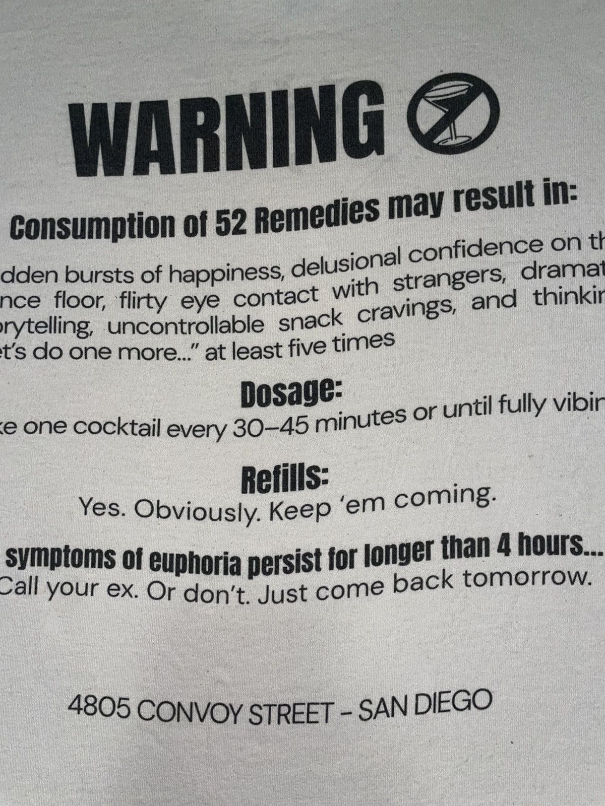 Other 52 Remedies San Diego Bar Tee – RX-52 Warning Graphic Shirt Size US XXS / EU 40 - 3 Thumbnail
