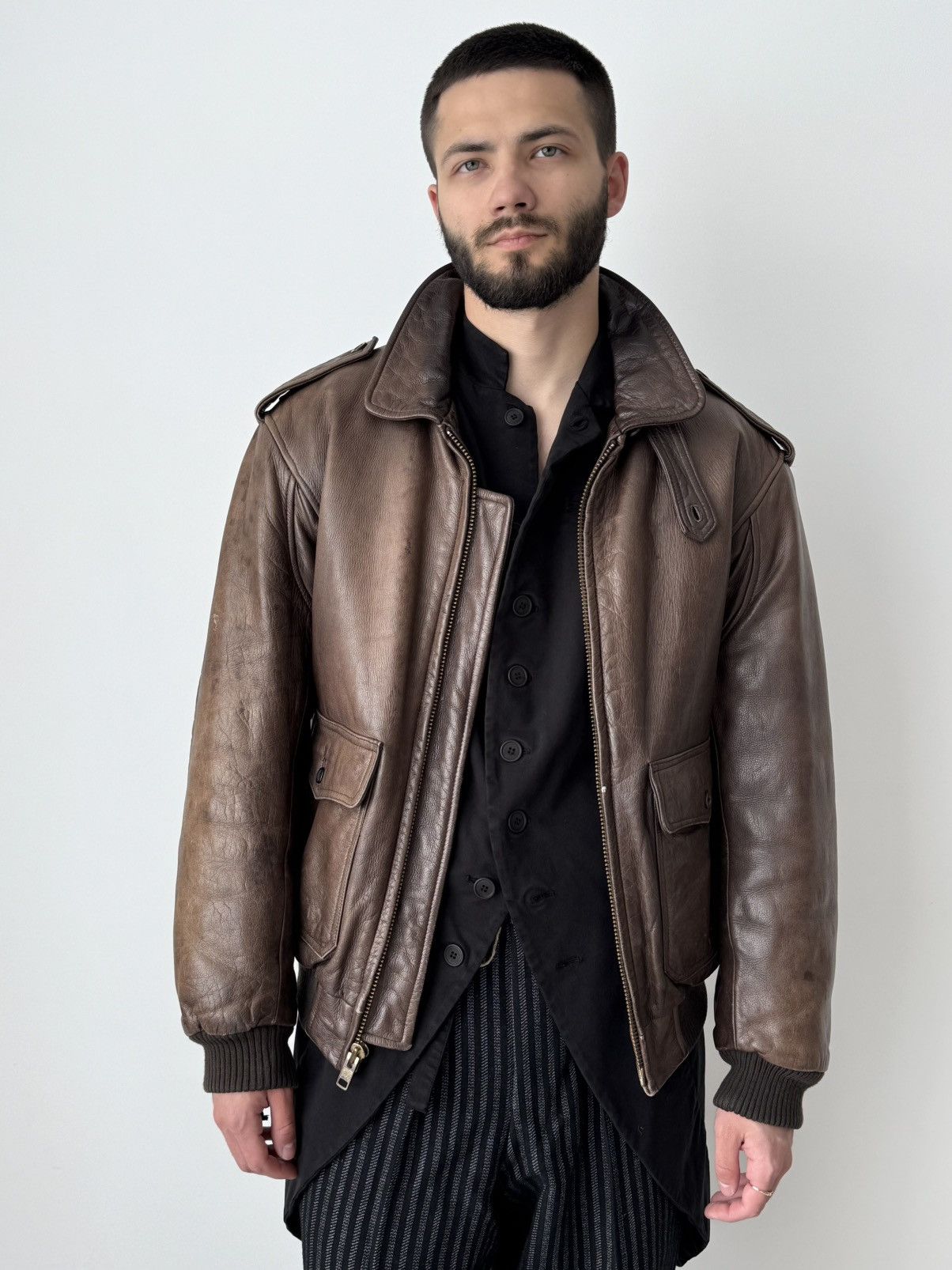 ジャケット・アウター A2 vintage real leather jacket 80s vintage A-2 real leather bomber jkt 80s vtg A-2 real leather