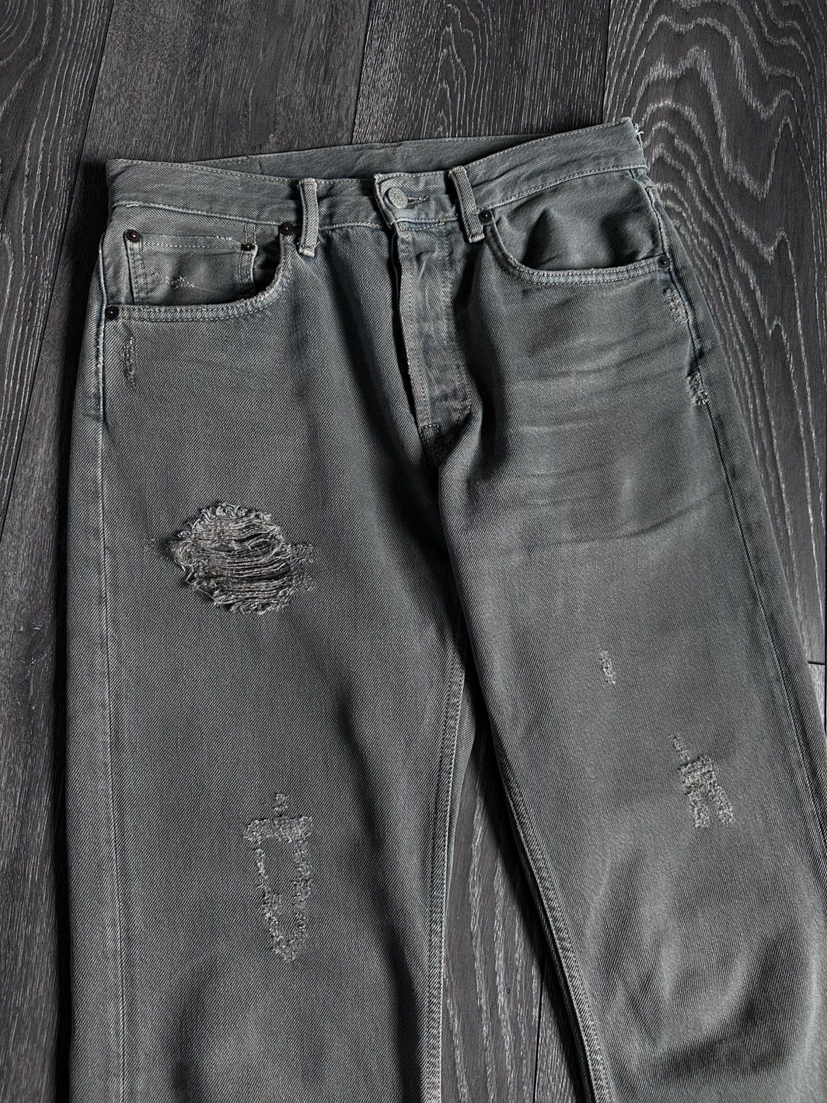 acne studios 1992m desert dust destroyed flared jeans