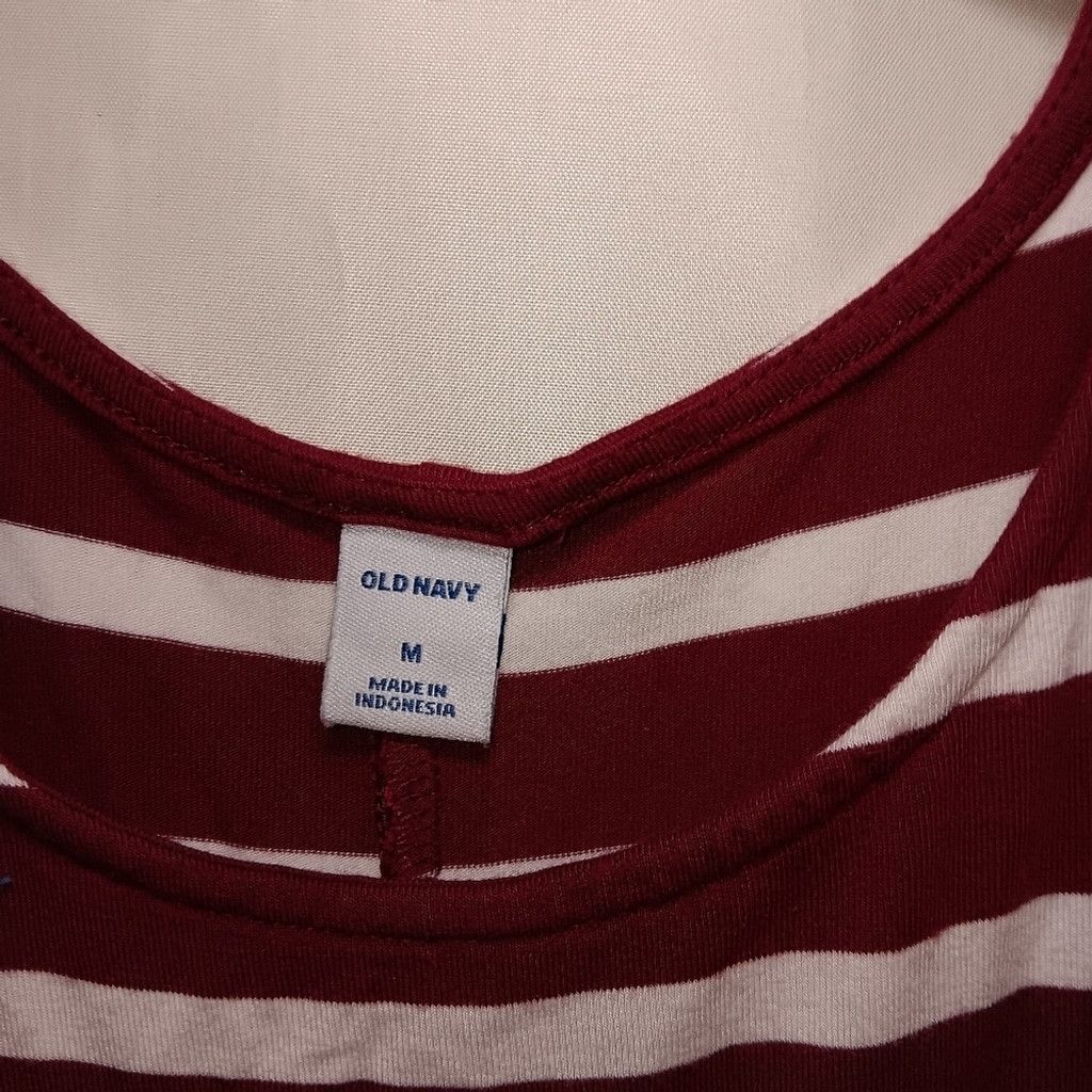 Old Navy Old Navy, striped tank dress, maroon/white, womens M, euc Size L / US 10 / IT 46 - 2 Thumbnail
