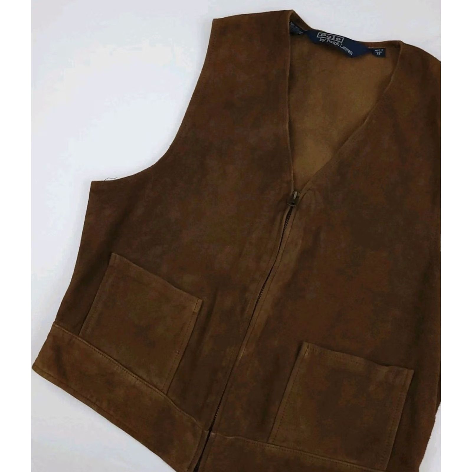 Polo Ralph Lauren VINTAGE Polo Ralph Lauren Vest Brown Leather Suede Zip Sport Rare RL M Vtg Size US M / EU 48-50 / 2 - 2 Thumbnail