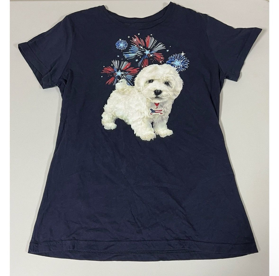 Faded Glory Fourth of July Fireworks Puppy Dog T-Shirt Top Tee Size S 🐶✨ Size US S / EU 44-46 / 1 - 2 Thumbnail