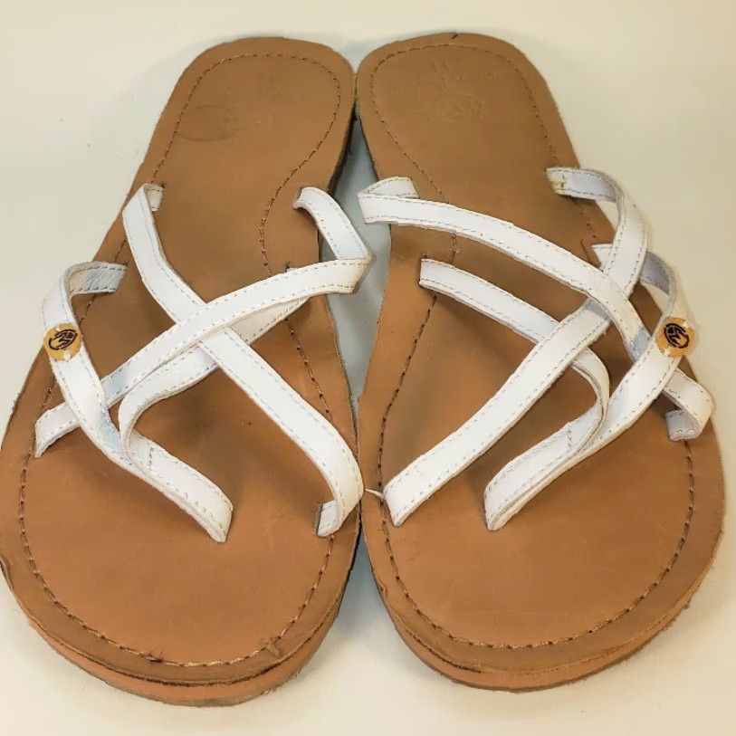 Vintage Ocean Minded Slide Strappy Sandals Women's Size 11M White Leather Casual Womens Size US 11 / IT 41 - 3 Thumbnail