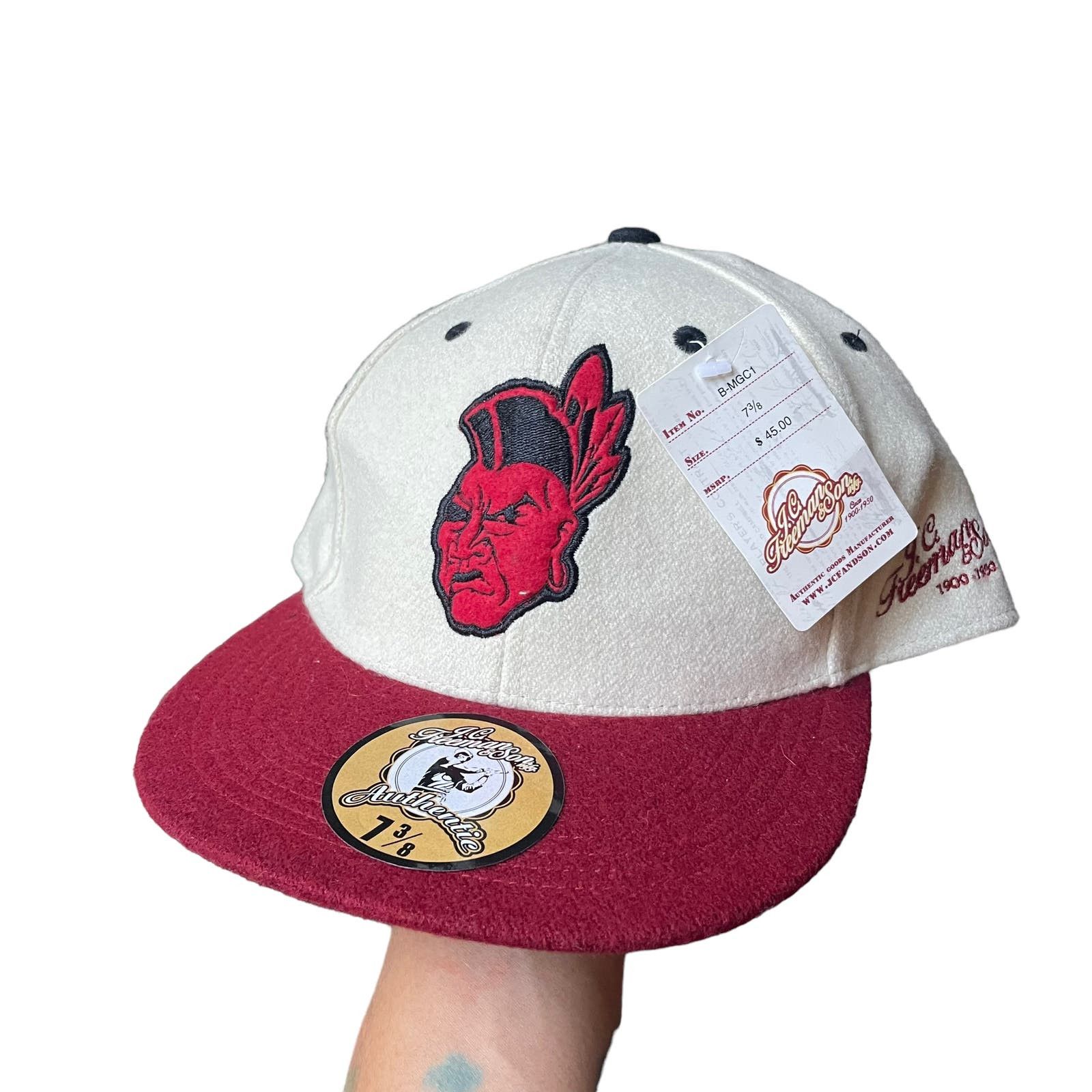image of Vintage 90's Mohawk Giants Wool Negro League Fitted Cap Hat 7 3/8 New in Cream, Men's