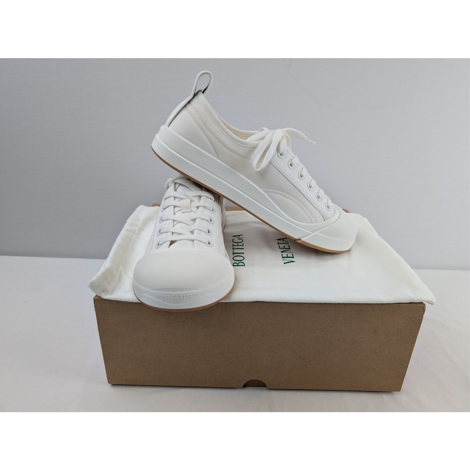 Bottega Veneta o1rshd1 Canvas Vulcan Low Top Sneakers in Optic White Size US 12 / EU 45 - 18 Thumbnail