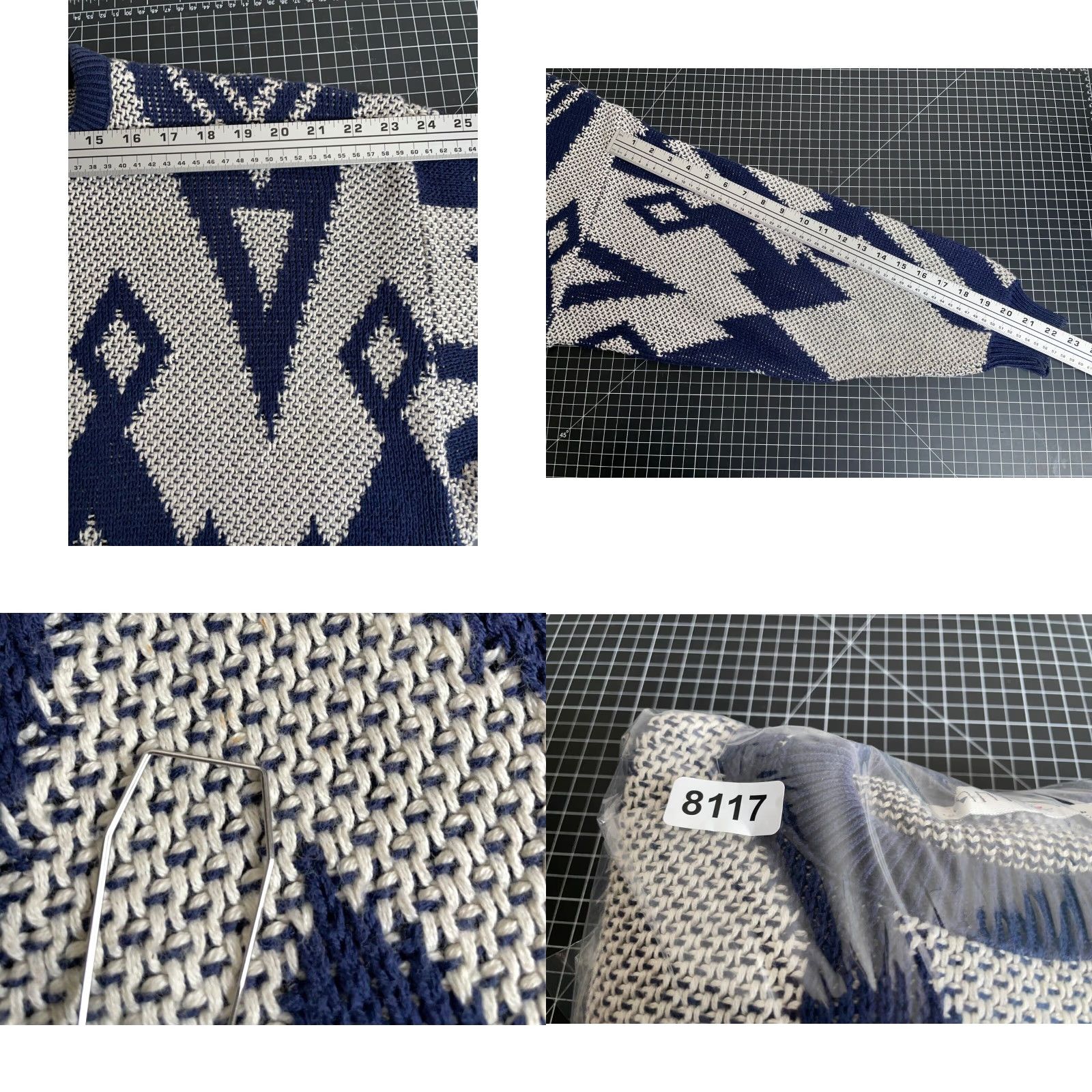 Jantzen VINTAGE Jantzen Geometric Chunky Knit Sweater Adult XL Ivory Dark Blue Cotton Mens Size US XL / EU 56 / 4 - 8 Thumbnail