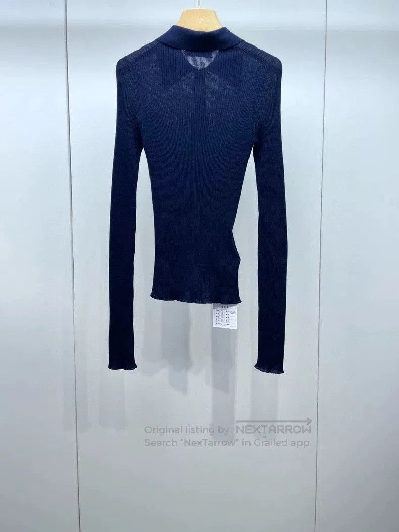 miumiu navy blue Polo neck thin knit cashmere sweater.