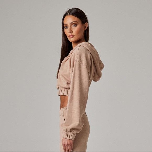 Designer × Talentless NEW TALENTLESS BEIGE CROP FULL ZIP HOODIE JACKET SZ SMALL S Size S / US 4 / IT 40 - 3 Thumbnail