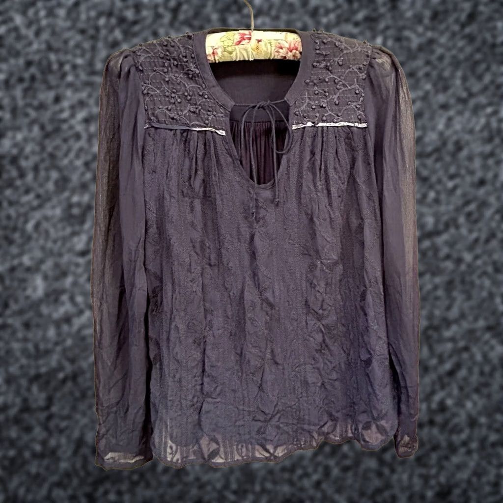 Anthropologie Anthropologie Tiny Womens XS Navy Blue Long Sleeve Embroidered Peasant Top Size XS / US 0-2 / IT 36-38 - 1 Thumbnail