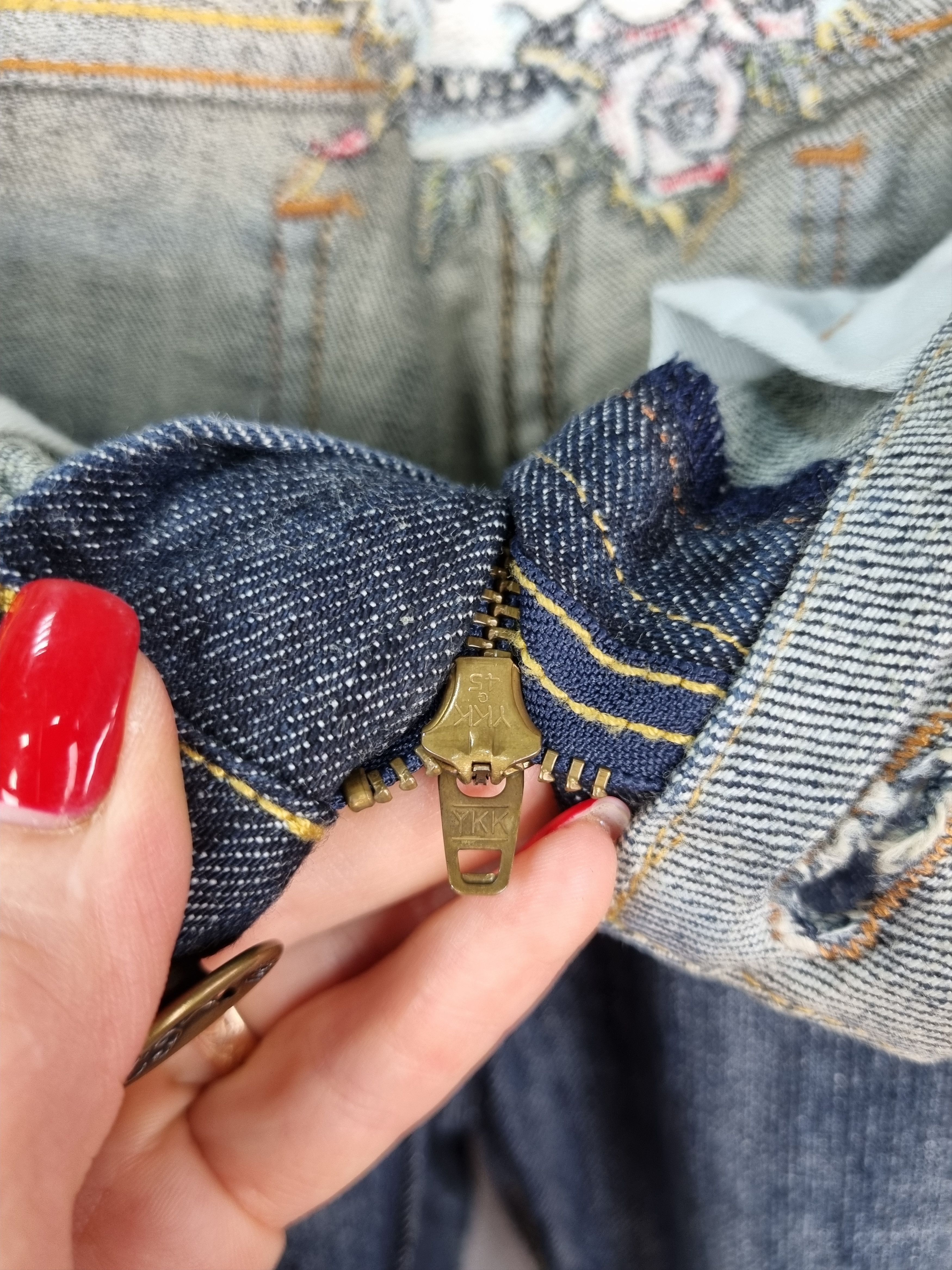 Christian Audigier × Ed Hardy Ed Hardy Knitted Skull Skinny Jeans Raw Denim Size US 31 - 11 Thumbnail