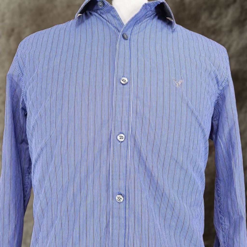 American Eagle Outfitters American Eagle Shirt Men Large Blue Striped Slim Fit Button-Down Casual Cotton Size US L / EU 52-54 / 3 - 1 Thumbnail