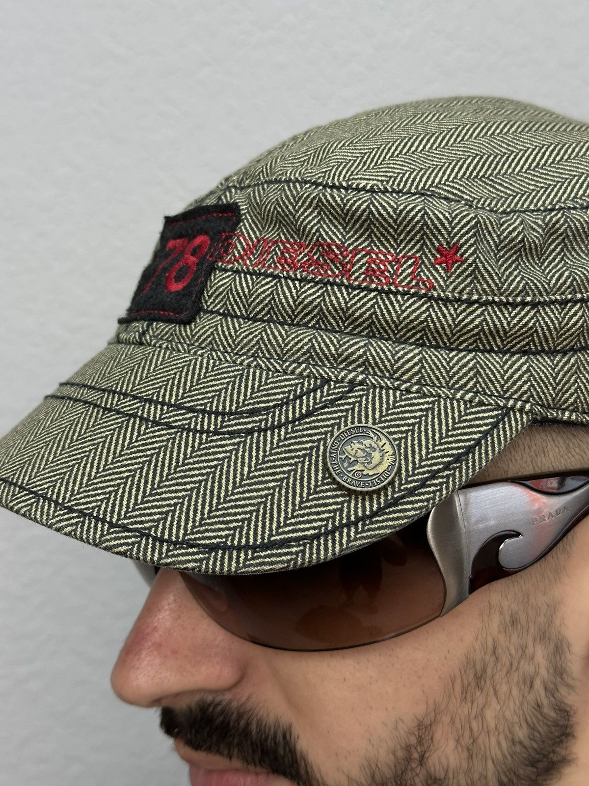Diesel × Vintage Vintage Diesel Tweed Cap Big Logo Y2K Adjustable One Size Size ONE SIZE - 2 Thumbnail