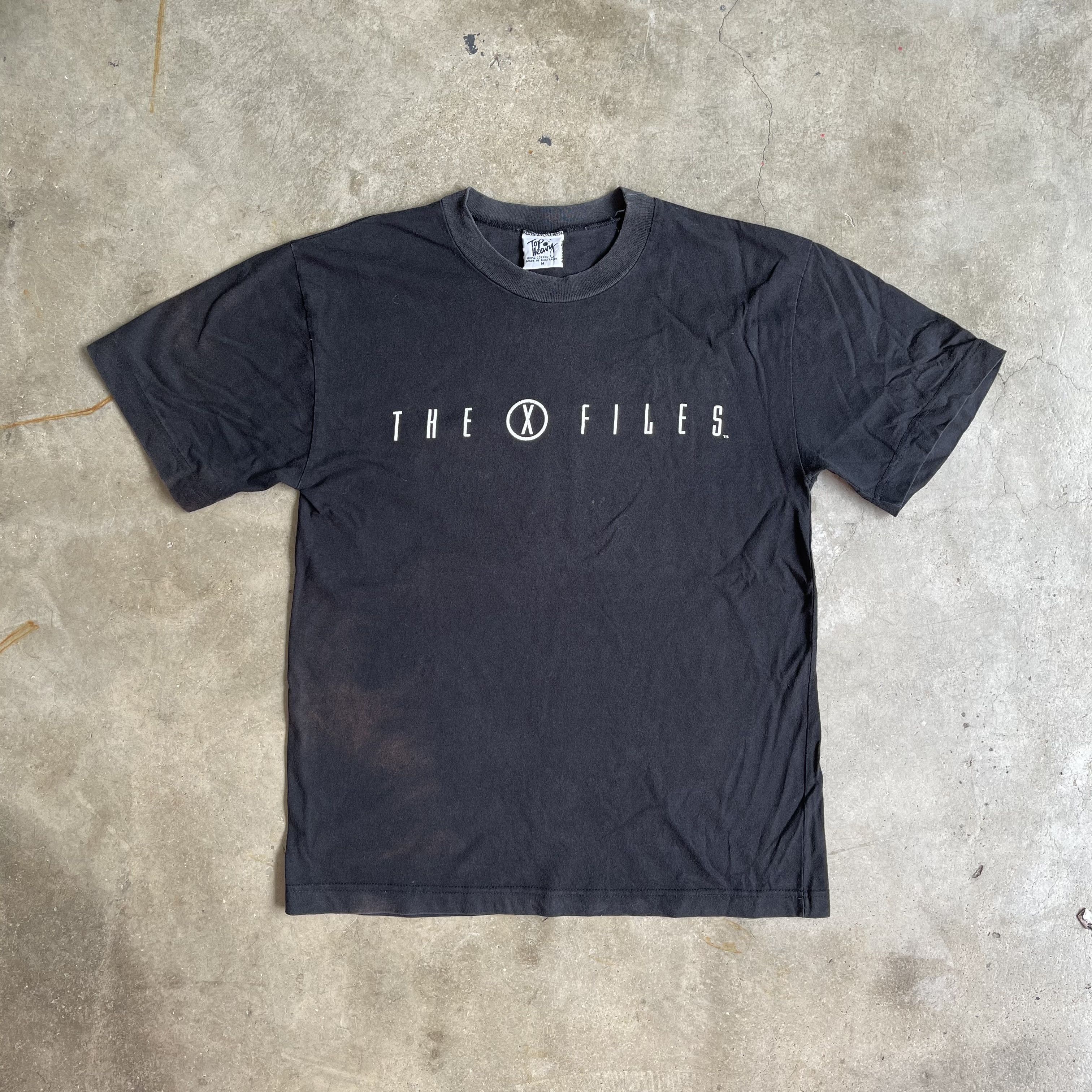 image of 1995 The X-Files T-Shirt Science Fiction Movie Tee in Faded Black, Men's (Size Medium)