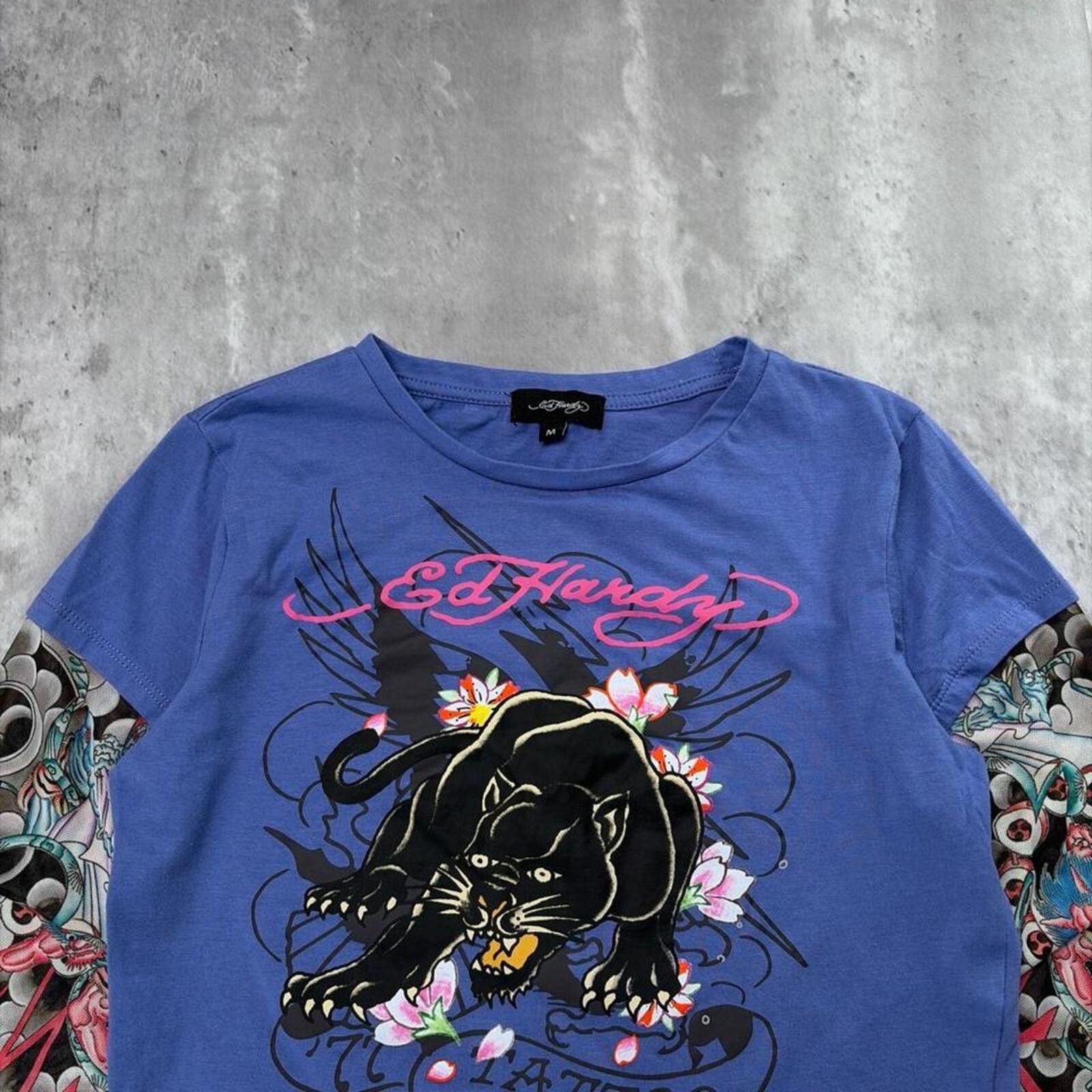Ed Hardy Y2K Ed Hardy Grunge Gothic Long Sleeve Cropped T-Shirt Size M / US 6-8 / IT 42-44 - 4 Thumbnail