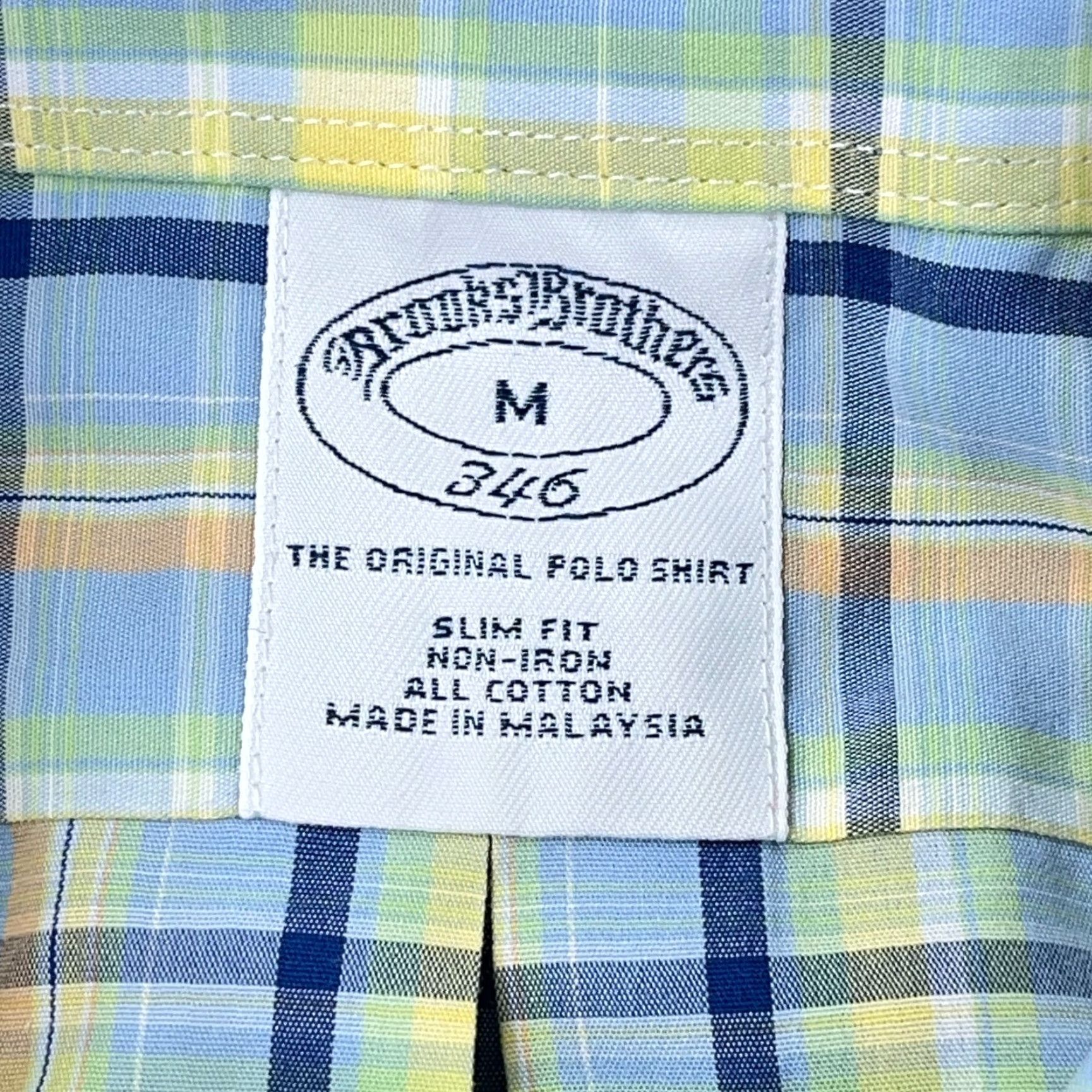 Brooks Brothers VINTAGE Brooks Brothers Shirt Men Medium Yellow Blue Plaid Button Up Slim Fit 346 Dress Size 40R - 3 Thumbnail