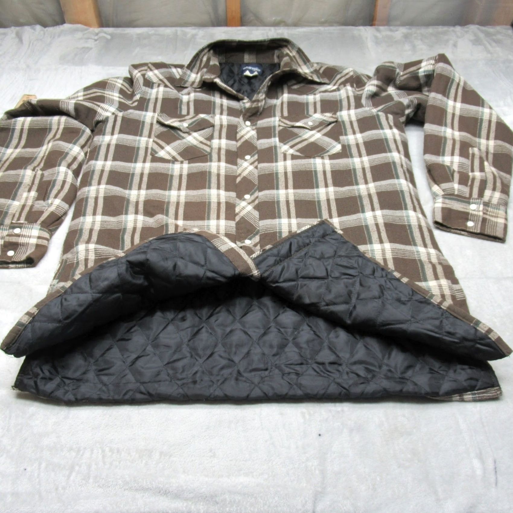Wrangler Wrangler Mens Large Tall Brown Quilted Lined Pearl Snap Plaid Flannel Jacket Size US L / EU 52-54 / 3 - 5 Thumbnail