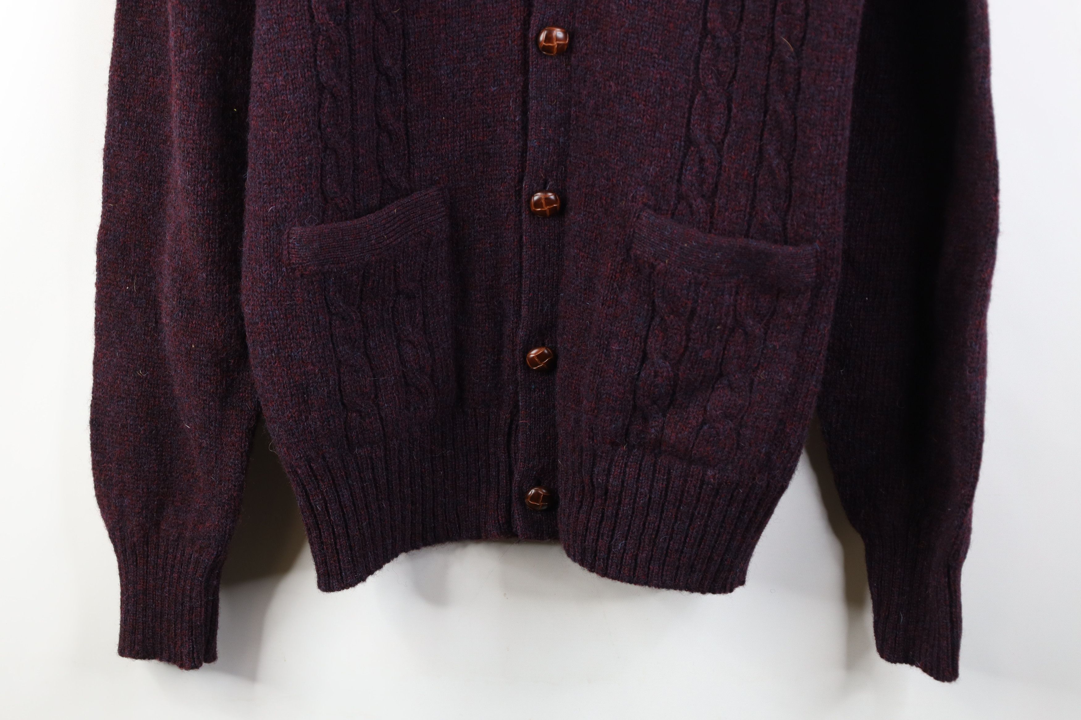 Vintage Vintage 90s Streetwear Cable Knit Cardigan Sweater Purple Size US XL / EU 56 / 4 - 3 Thumbnail