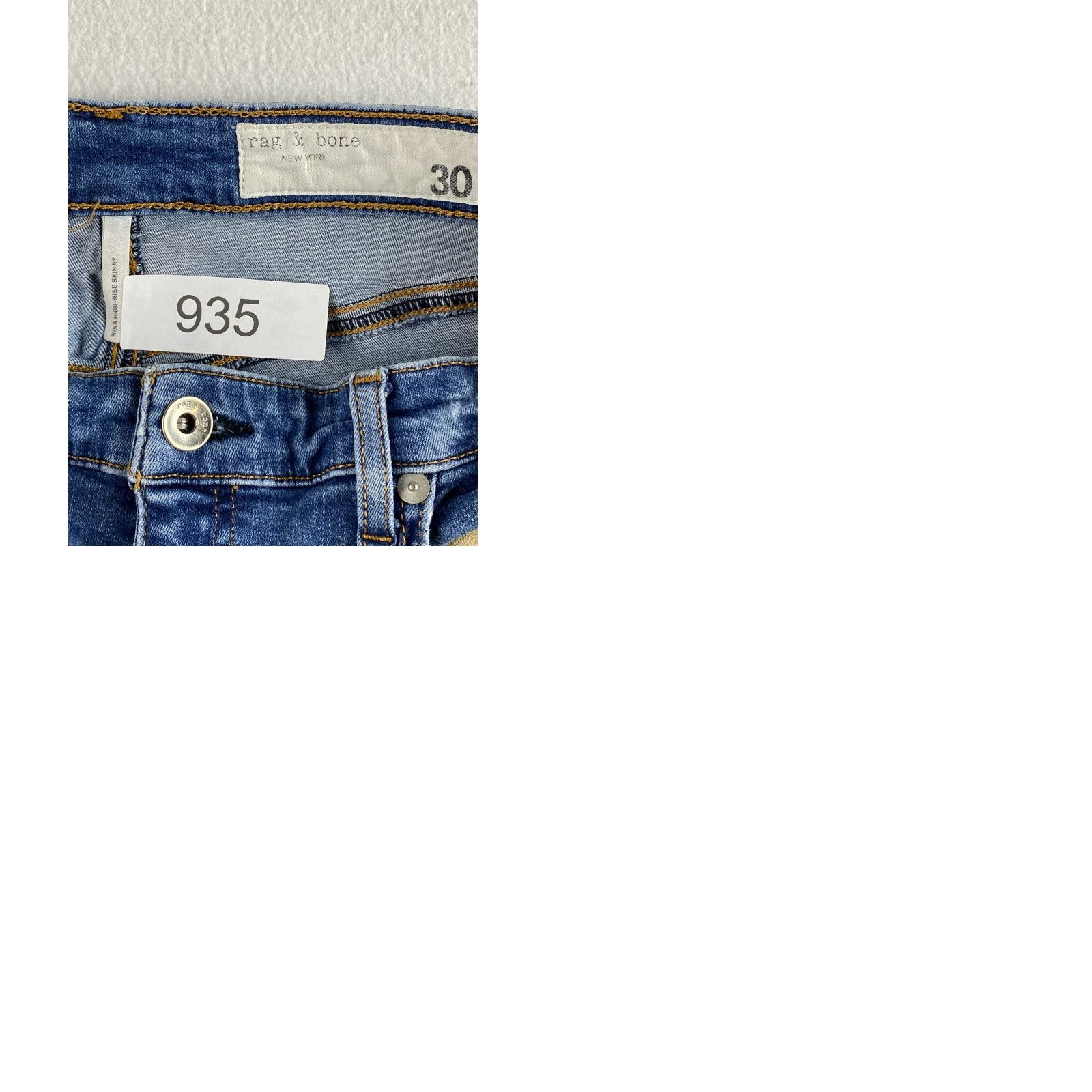 Rag & Bone rag & bone Nina Jeans Womens 30 High-Rise Skinny Stretch Denim Distressed Blue Leather Logo Embroidered Belt Loops 5-Pocket Modern Size 30" / US 8 / IT 44 - 9 Thumbnail