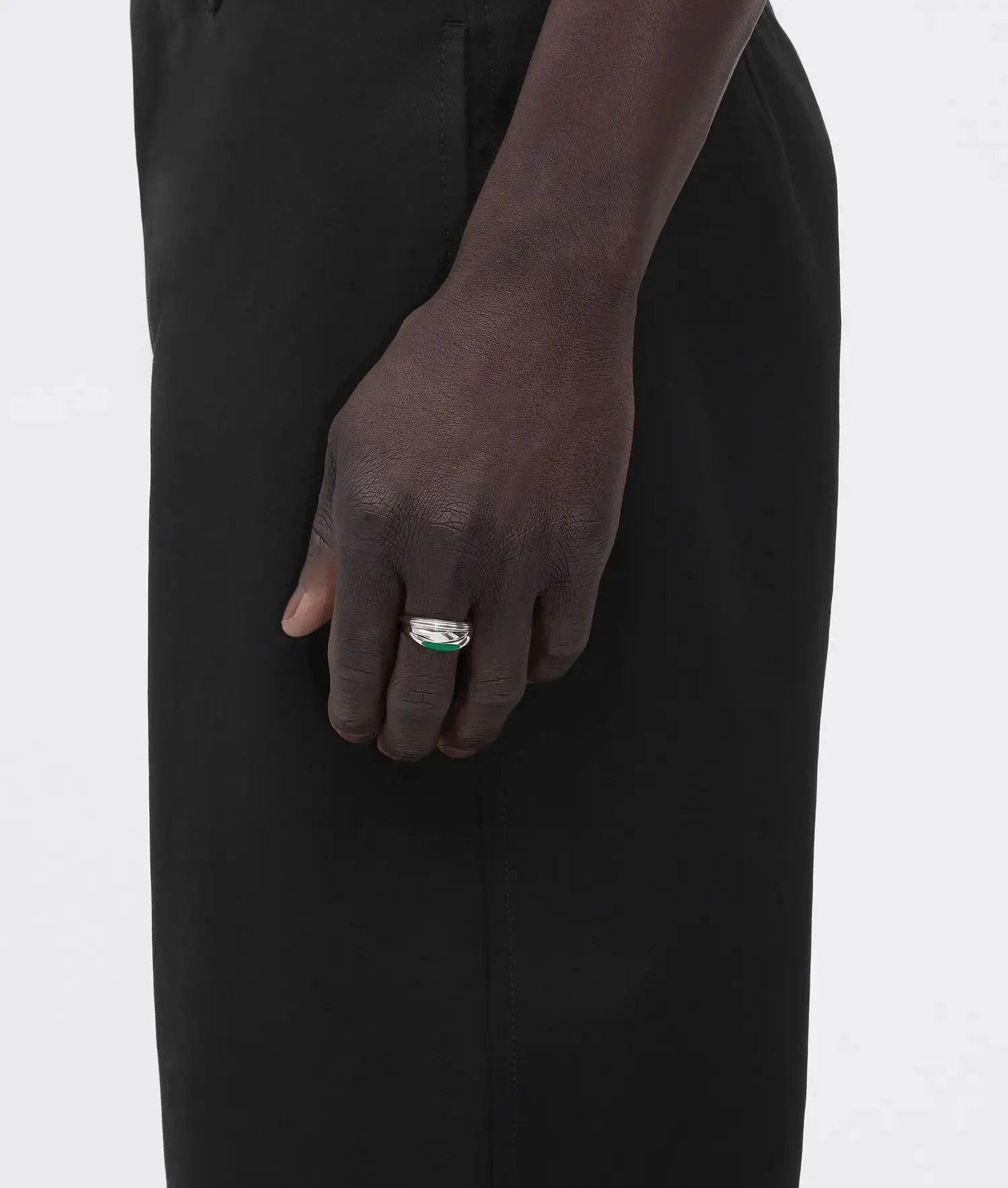 Bottega Veneta o1n1vont0425 Size: 17 / Trio Ring in Silver/Green Size ONE SIZE - 4 Thumbnail